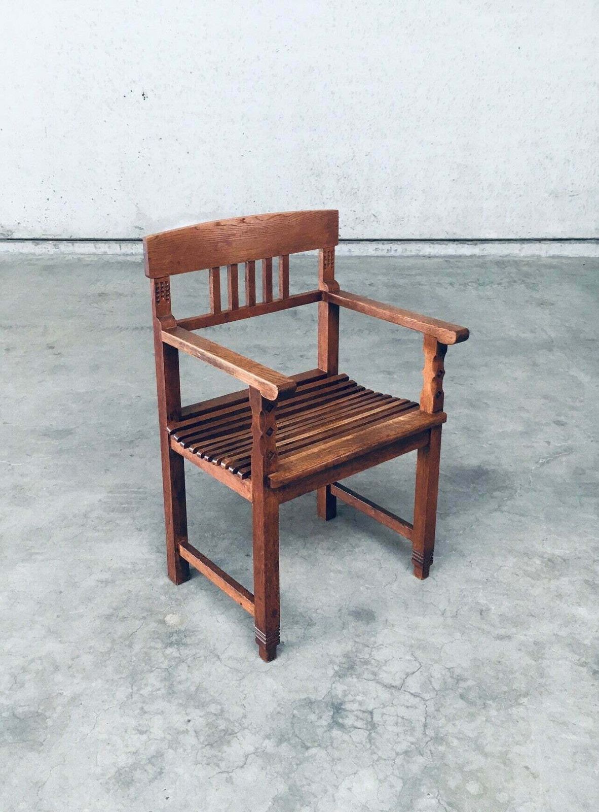Dutch Modernism Design Carved Oak Arm Side Chair, Netherlands 1920's photo Furniture