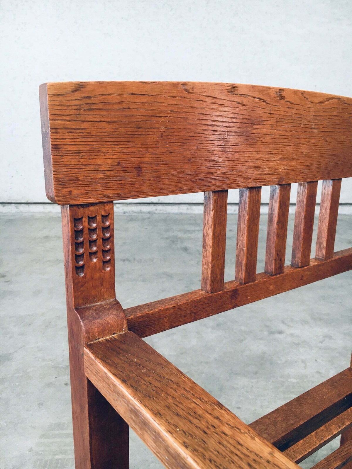 photo vinterior Dutch Modernism Design Carved Oak Arm Side Chair, Netherlands 1920's