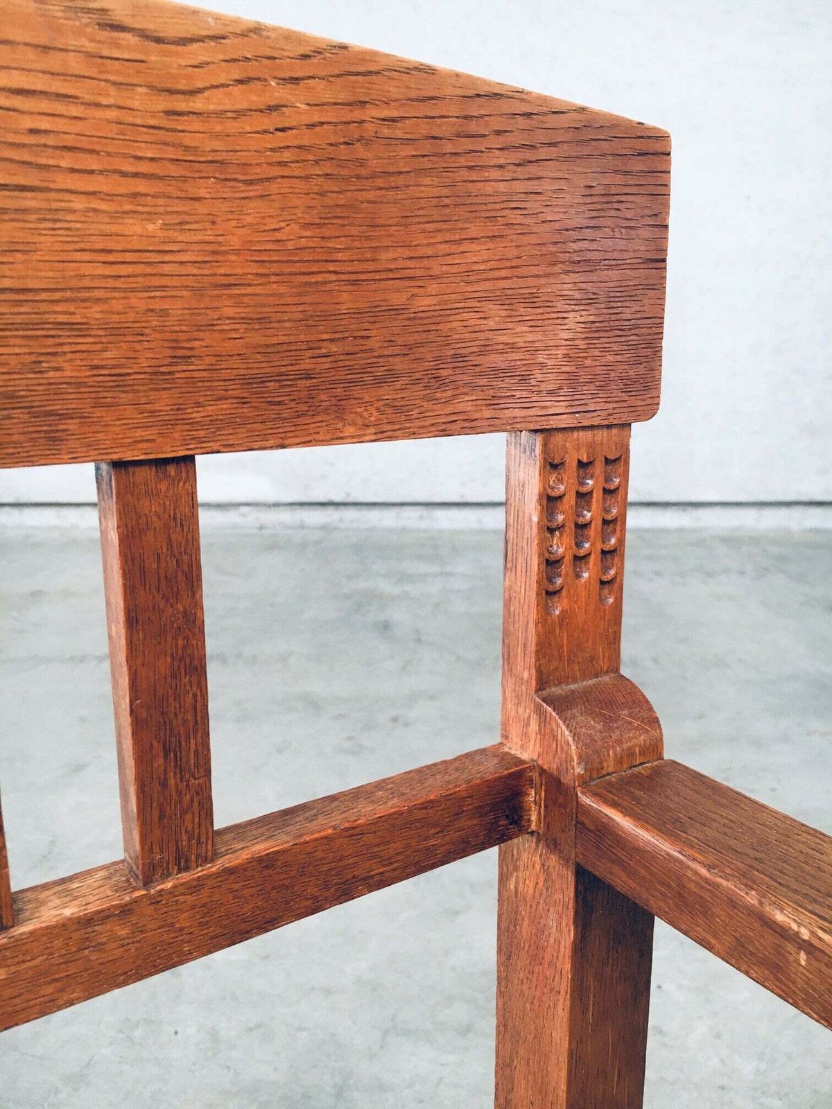 photo buy Dutch Modernism Design Carved Oak Arm Side Chair, Netherlands 1920's