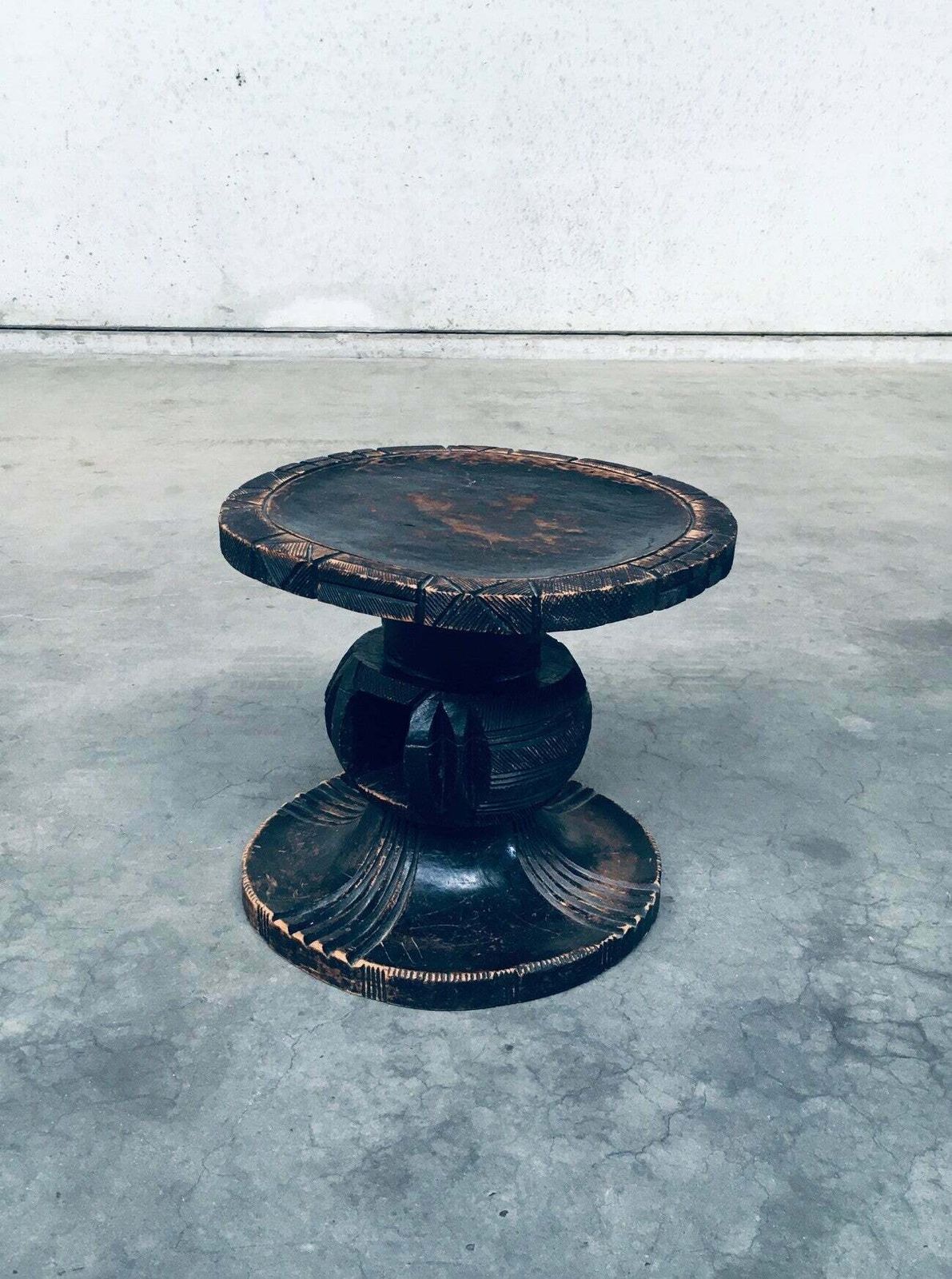 Handcrafted Carved Stained Wood Low Stool, Africa 1950's photo furniture