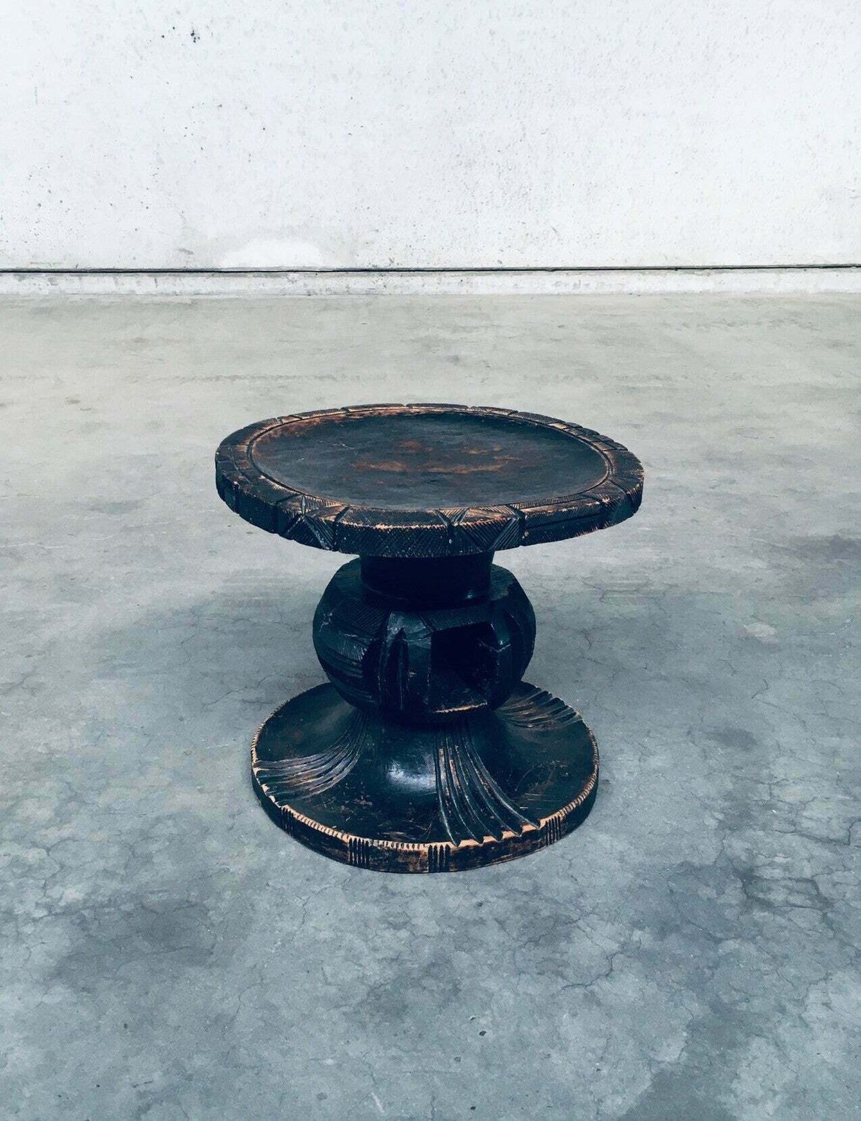 Handcrafted Carved Stained Wood Low Stool, Africa 1950's photo vintage