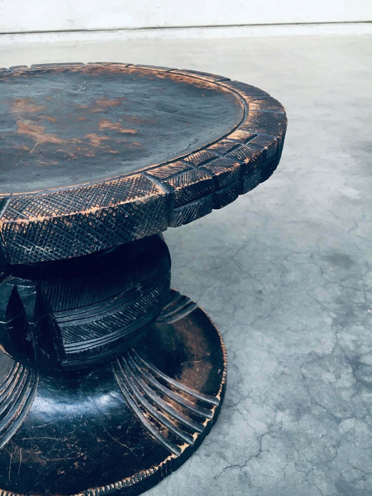 photo vinterior Handcrafted Carved Stained Wood Low Stool, Africa 1950's