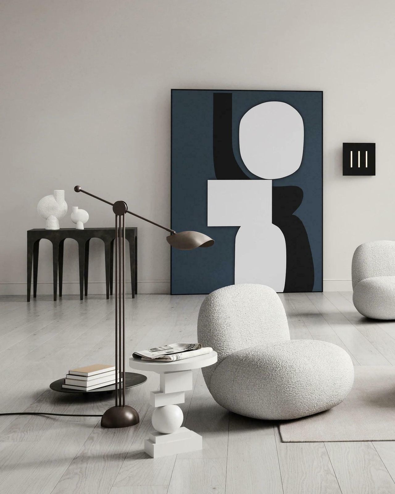 Sofa End, White Side Table, Artist Model, Contemporary Piece, Xxist Century. photo vinterior