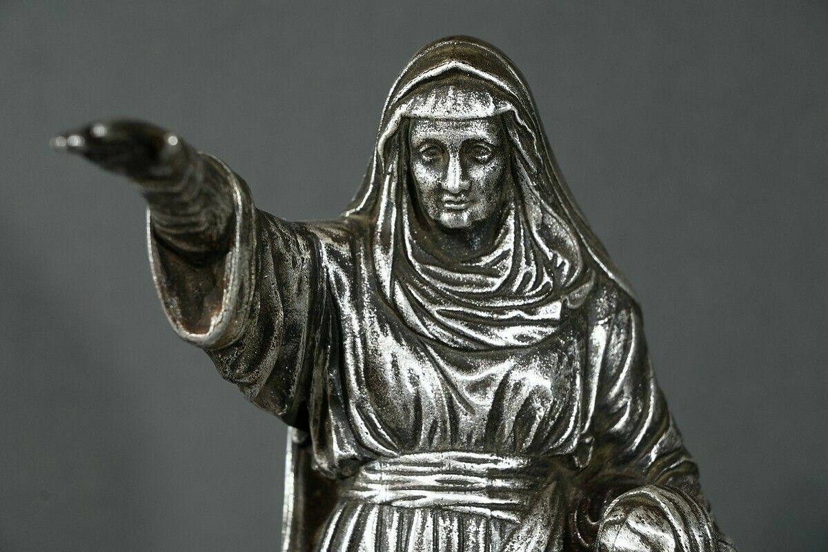 “Saint Anne And The Virgin” Statuette In Silver Plated Metal, By Guillonneau – Late 19th Century photo Art