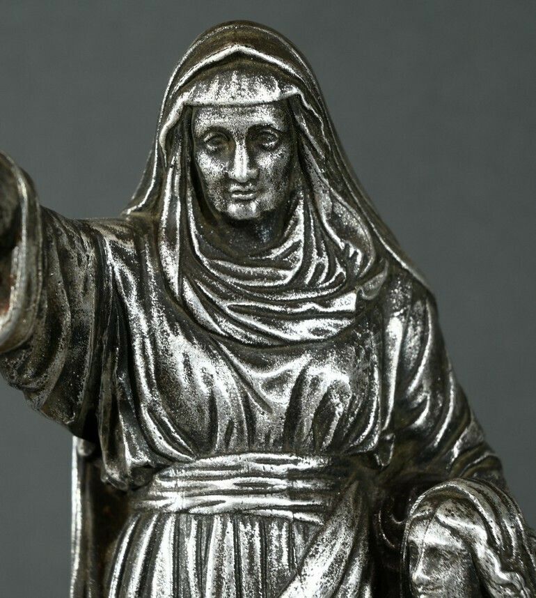 “Saint Anne And The Virgin” Statuette In Silver Plated Metal, By Guillonneau – Late 19th Century photo 230.0