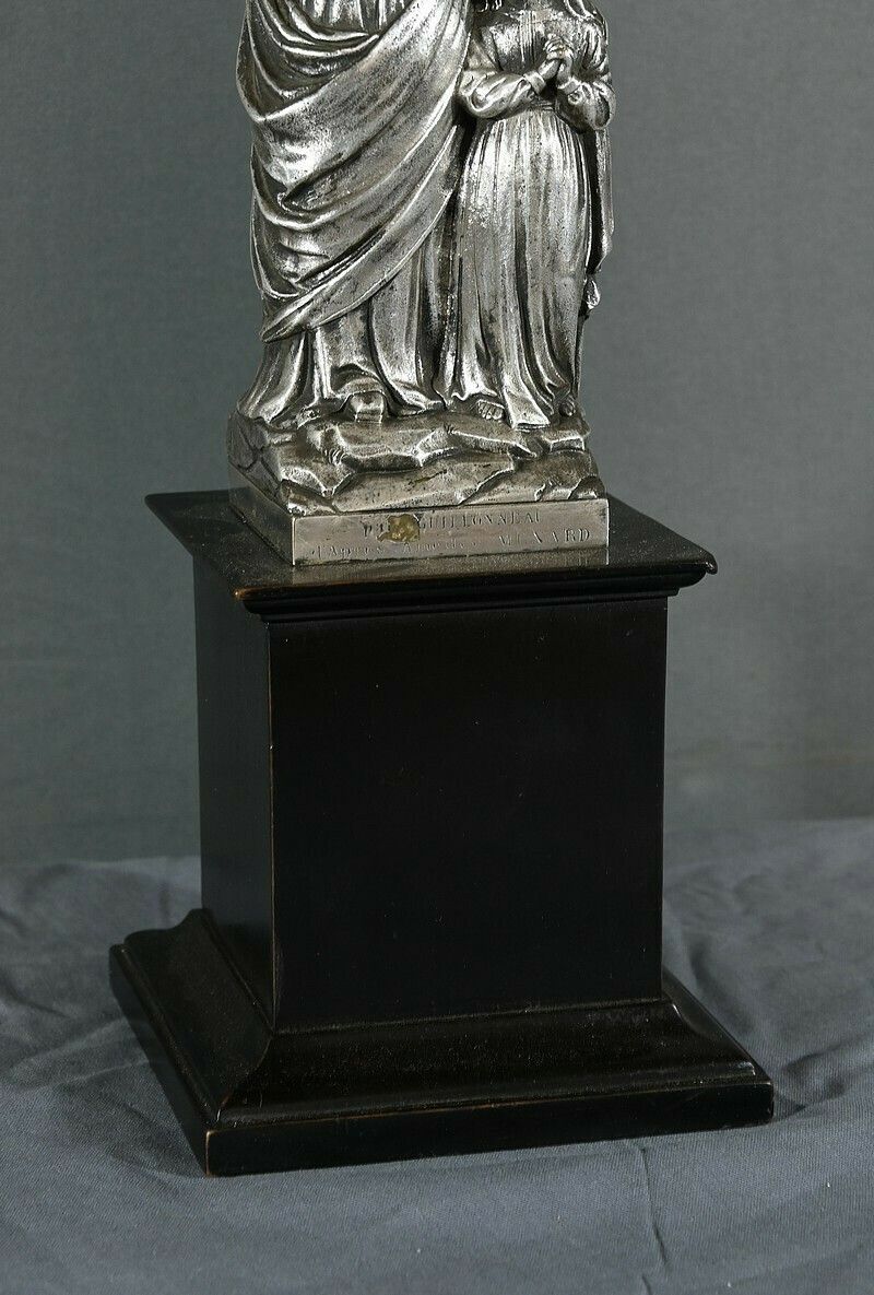 “Saint Anne And The Virgin” Statuette In Silver Plated Metal, By Guillonneau – Late 19th Century photo buy