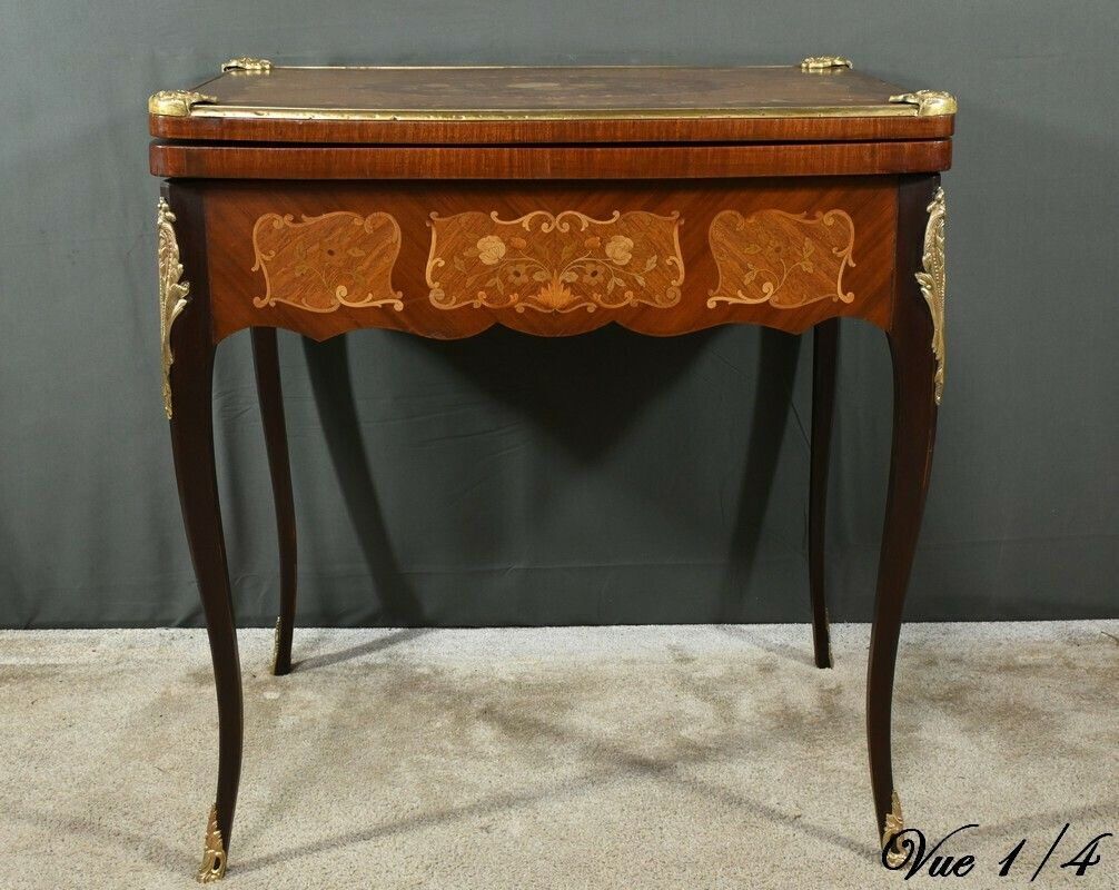 photo vintage Mahogany Games Table, Louis XV/Louis XVI Transition Style – Late 19th Century