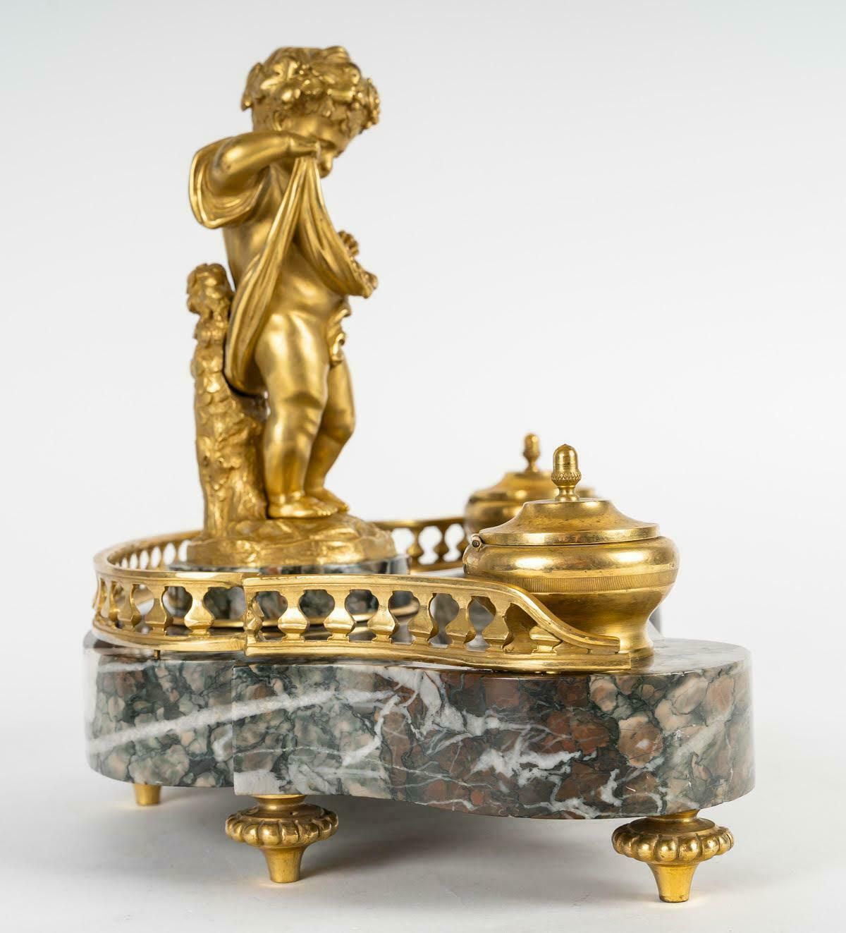 An Ormolu And Marble Inkwell, 19th Century, Napoleon III Period. photo Home Decor