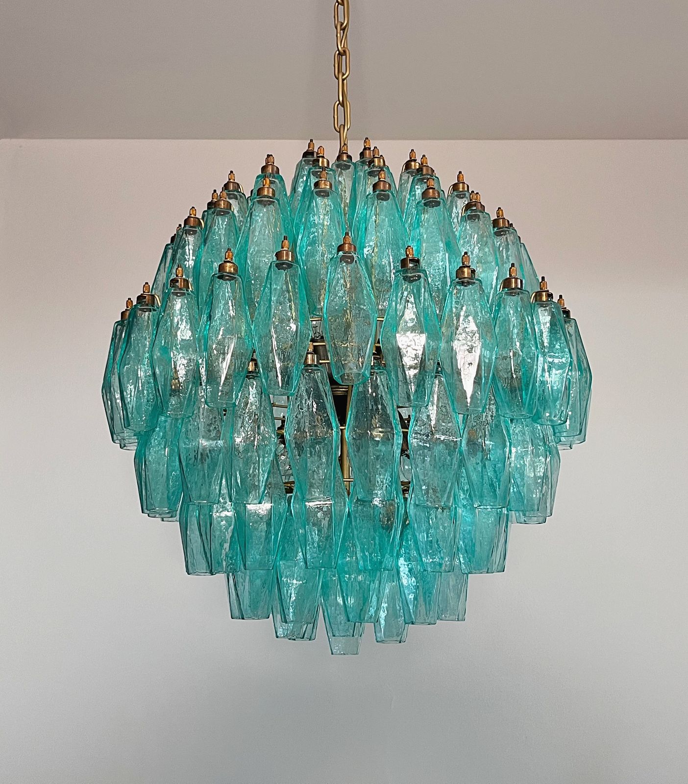 Amazing Spherical Murano Poliedri Chandelier   140 Turquoise Poliedri photo furniture