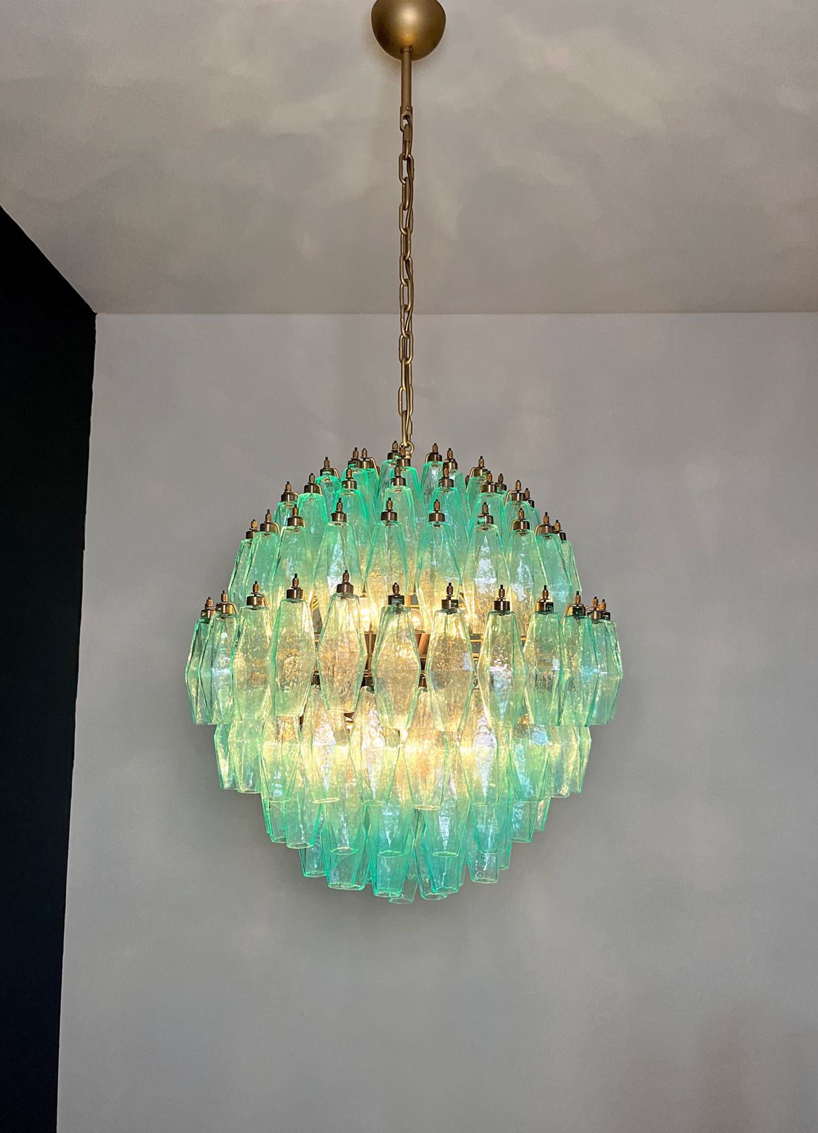Amazing Spherical Murano Poliedri Chandelier   140 Turquoise Poliedri photo buy