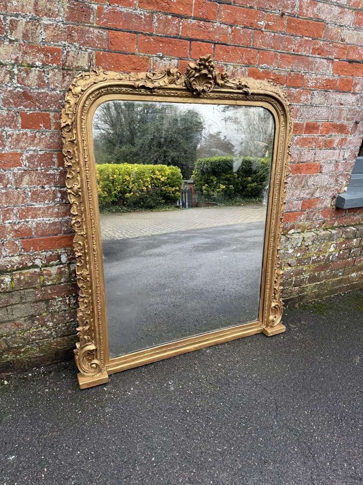 A Stunning Antique English 19th C Arched Top Gilt Overmantle Mirror