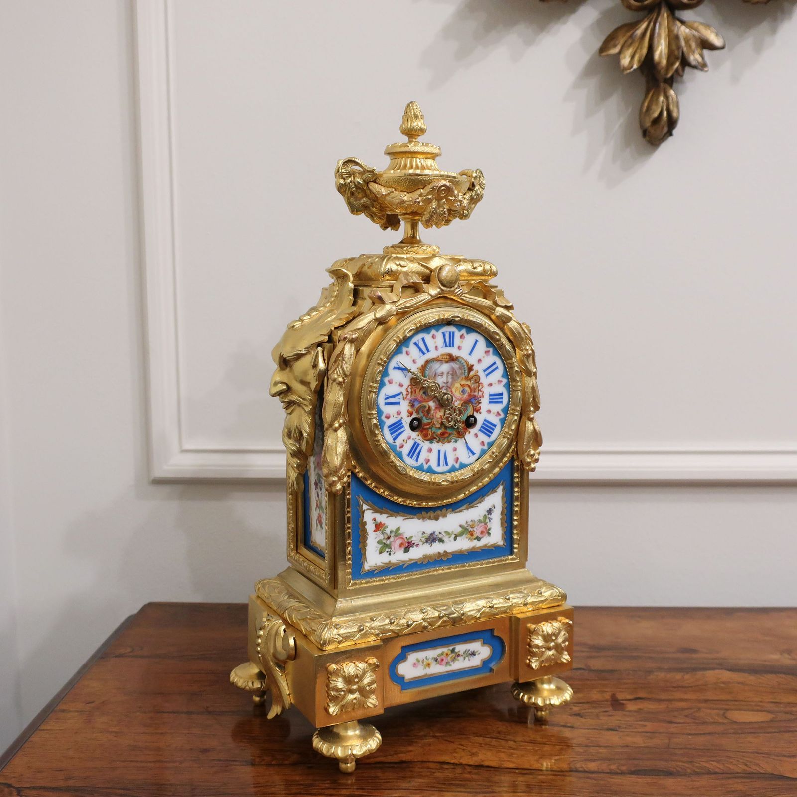 French Bronze Gilt & Porcelain Mantel Clock By Japy Freres