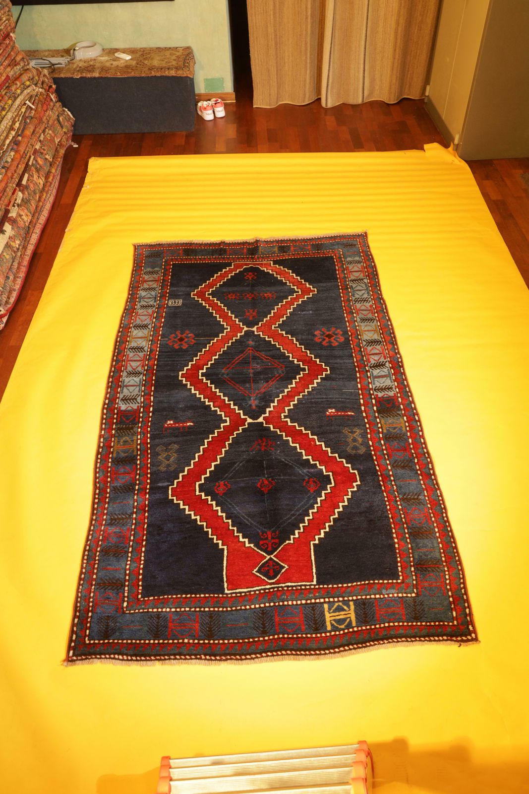 Antique Blue Kazak Rugs Geometric Caucasian Carpet Area Living Room Rugs Decor photo buy