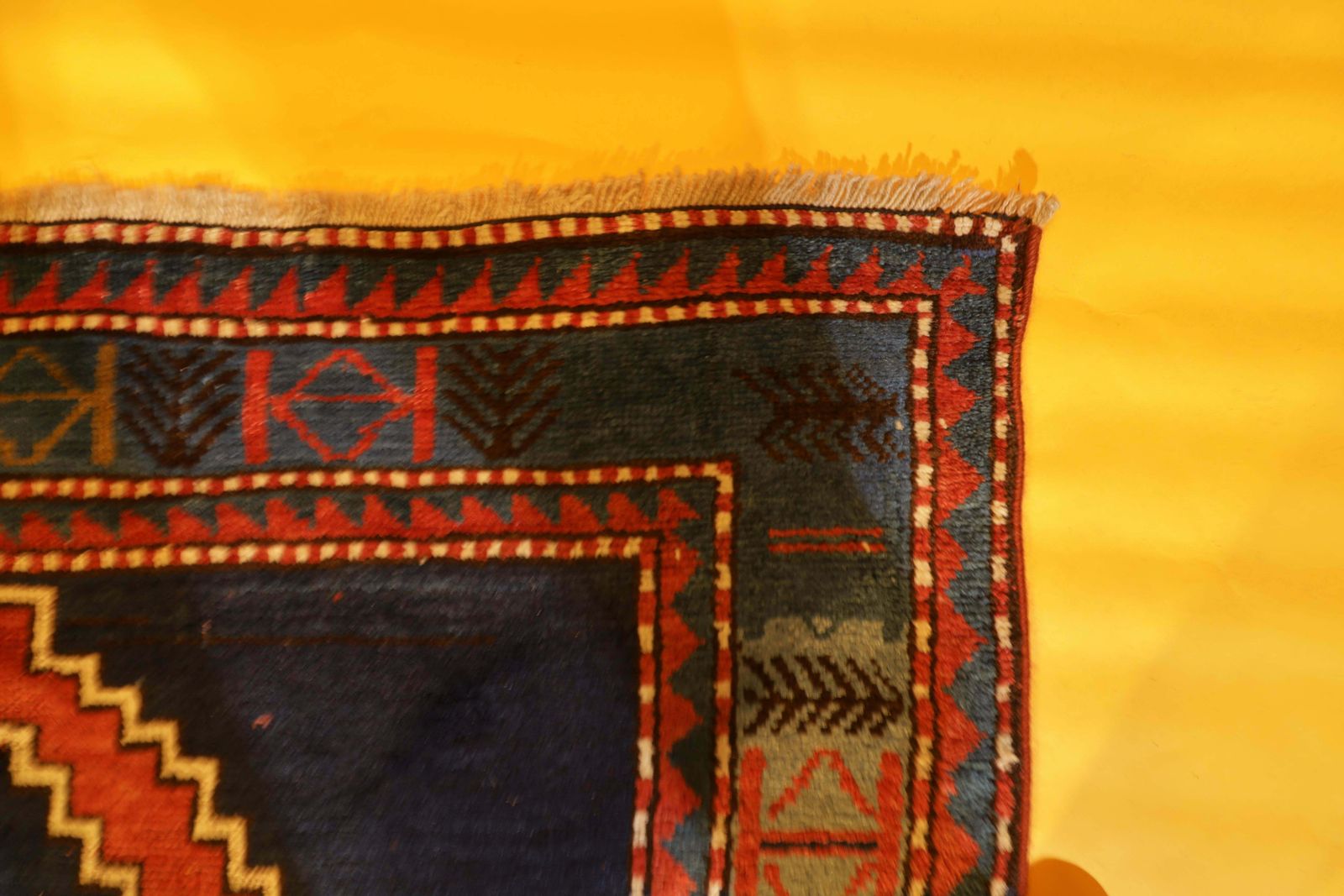 Antique Blue Kazak Rugs Geometric Caucasian Carpet Area Living Room Rugs Decor photo vintage