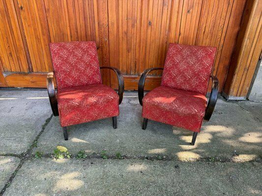 Red Lounge Chairs By Jindrich Halabala For Up Zavody, 1930s, Set Of 2 photo furniture