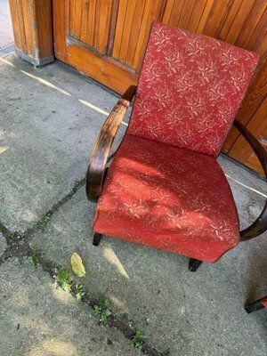 Red Lounge Chairs By Jindrich Halabala For Up Zavody, 1930s, Set Of 2 photo for sale