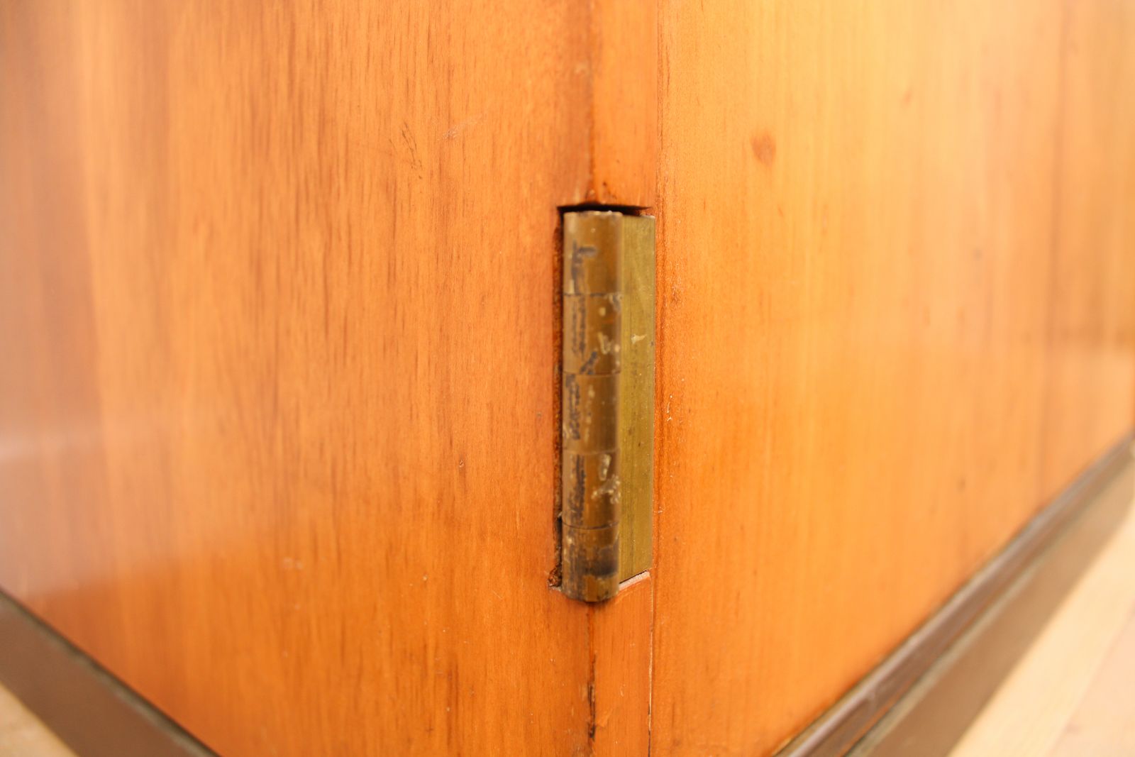 photo furniture A Vintage Mid Century Cupboard, With Faux Leather Top And Recessed Metal Handles