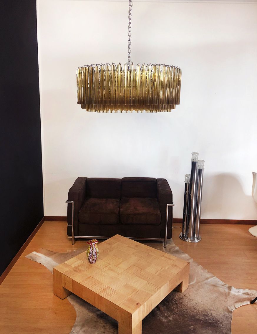 Large Triedri Murano Glass Chandelier   391 Prims Clear Amber photo for sale