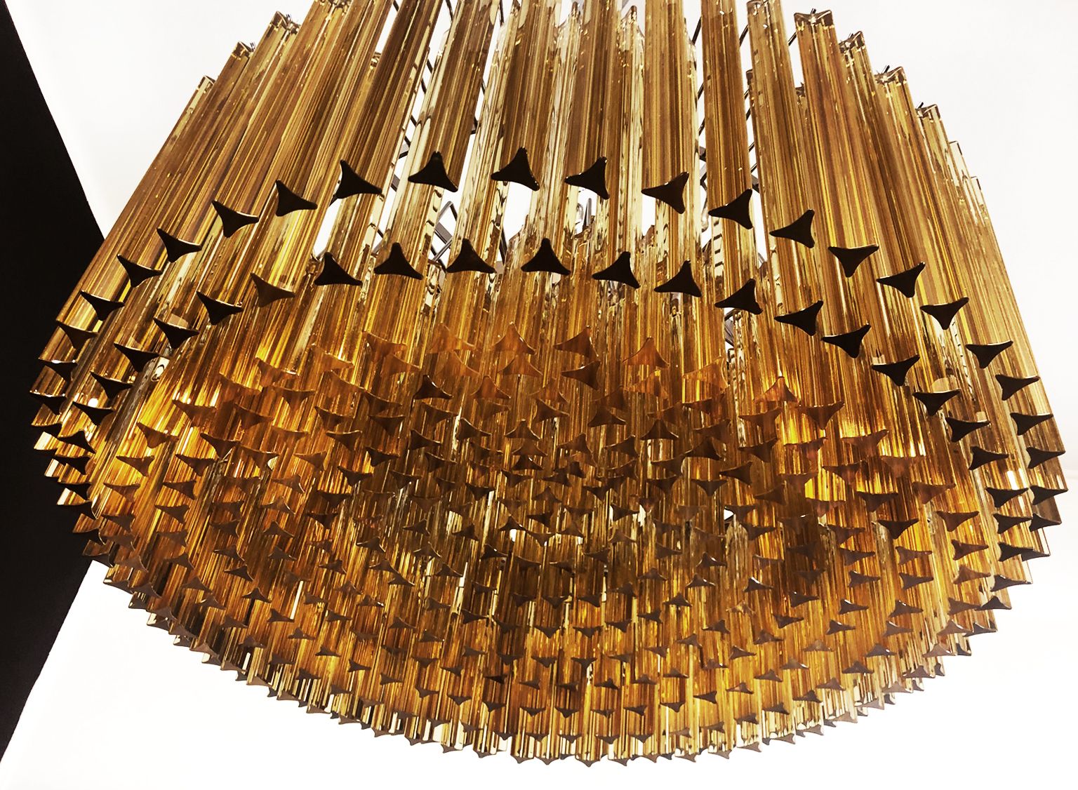 Large Triedri Murano Glass Chandelier   391 Prims Clear Amber photo buy