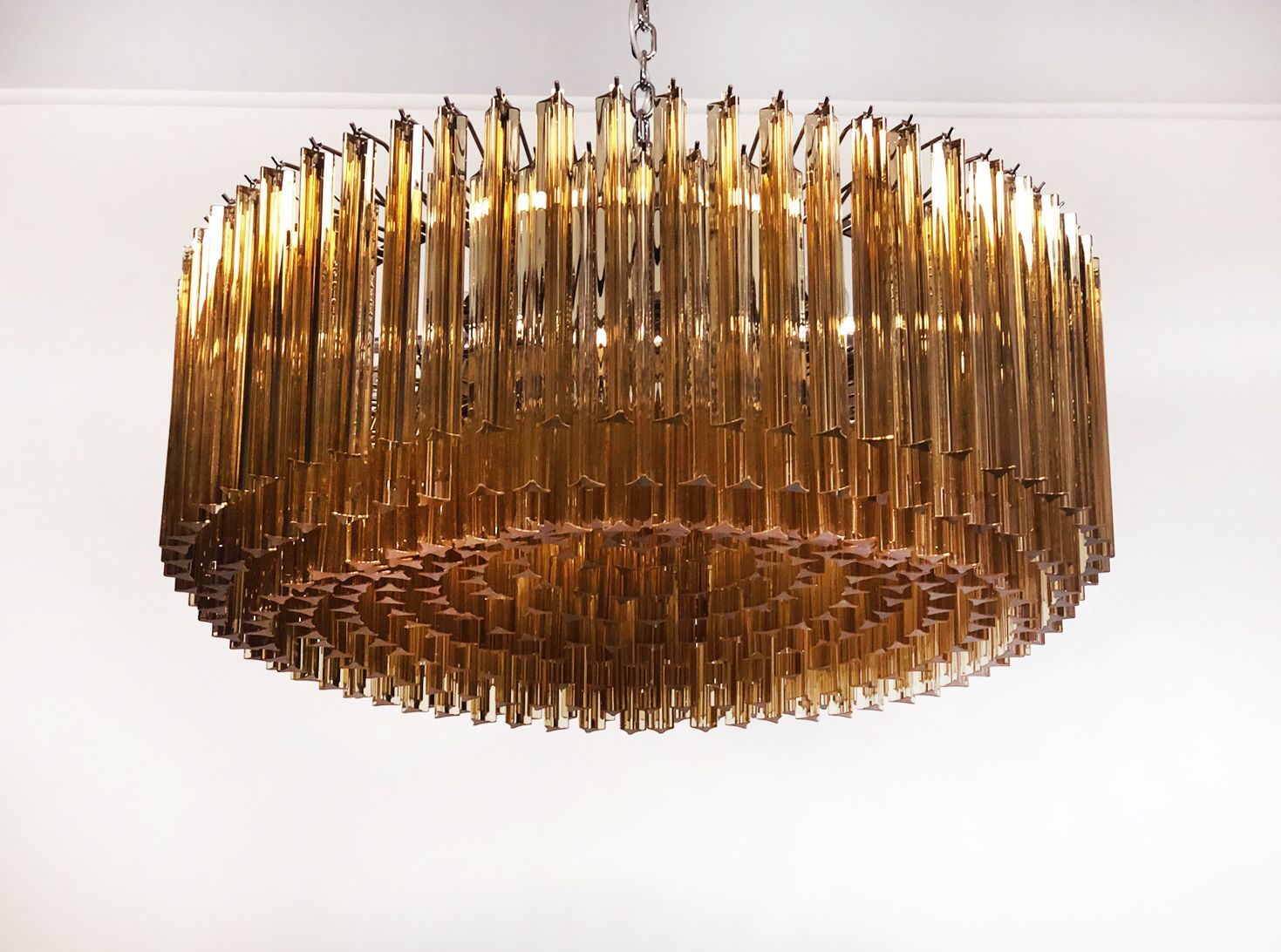 Large Triedri Murano Glass Chandelier   391 Prims Clear Amber