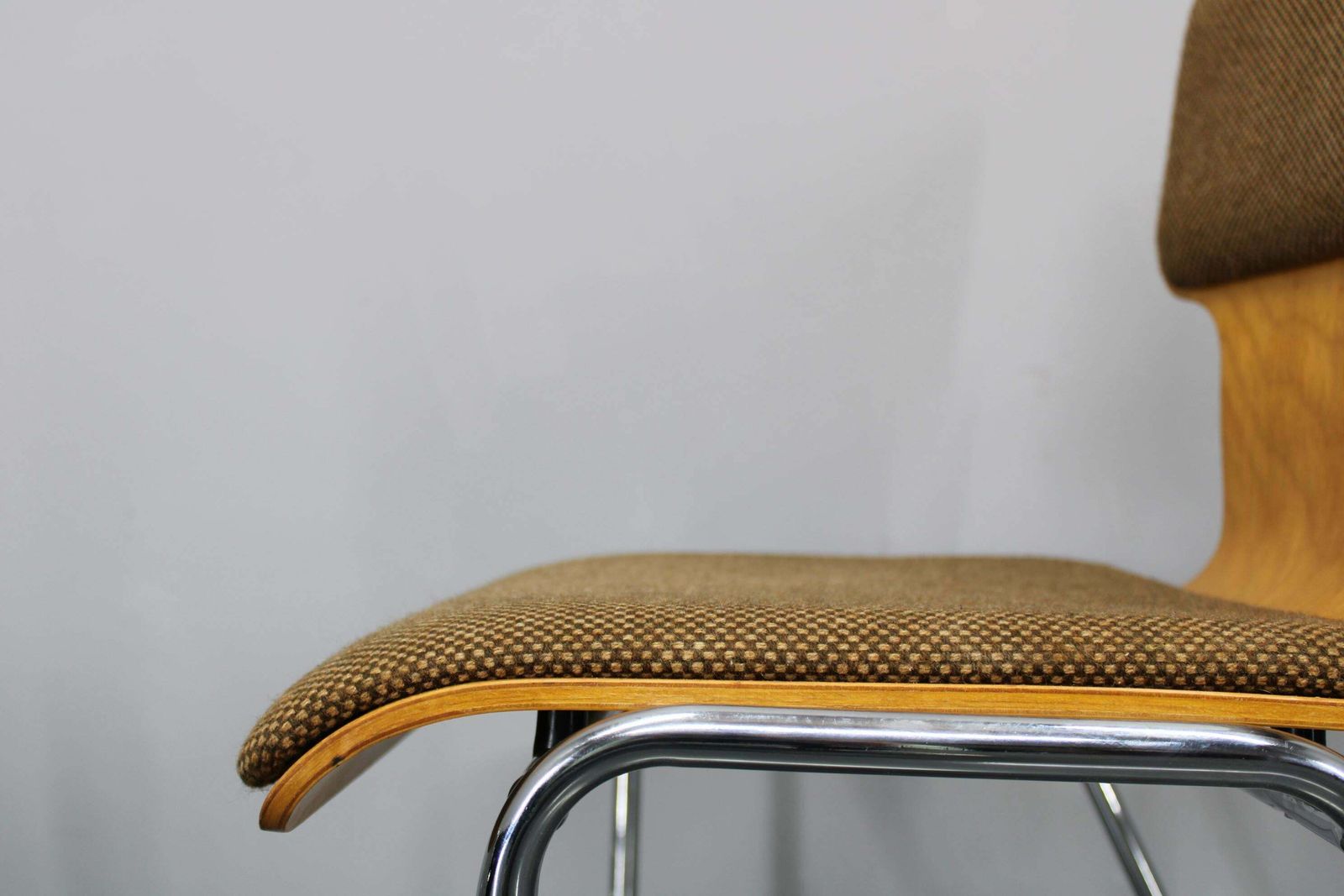 1970s Set Of Four Plywood Chairs With Fabric Upholstery , Germany photo vintage
