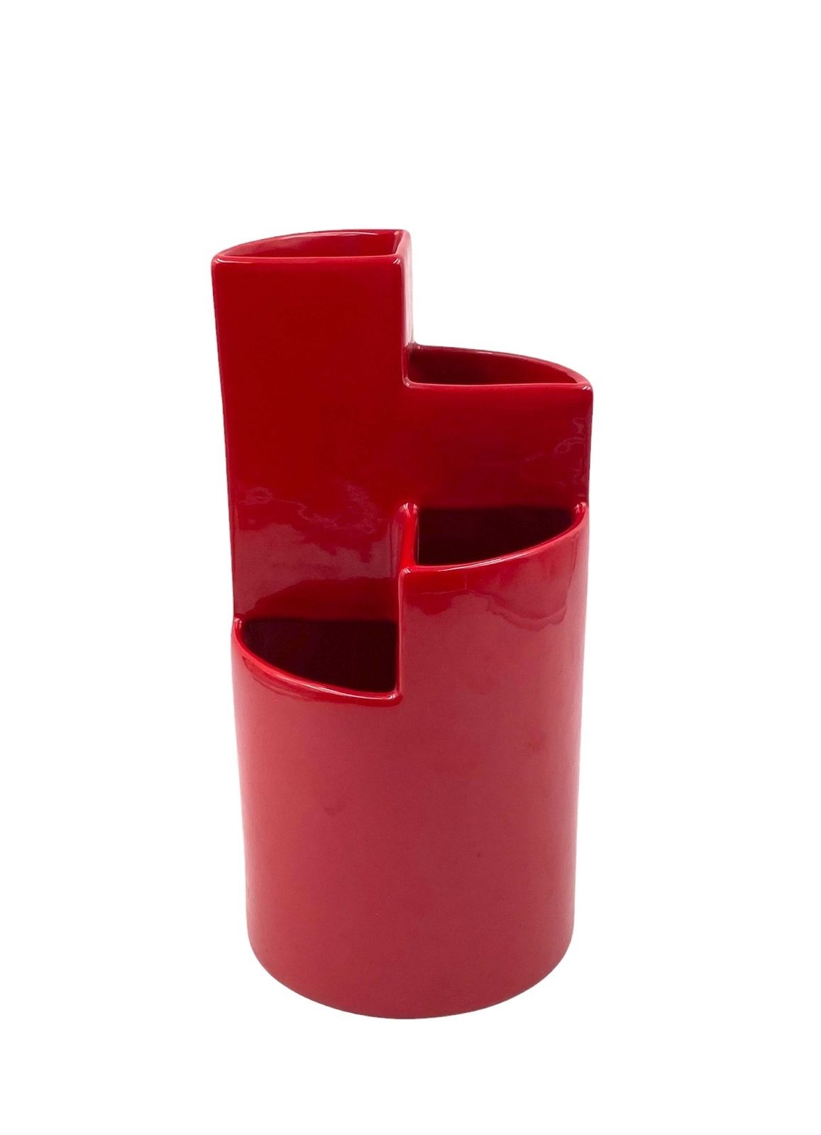 photo vinterior Franco Bettonica, Red Ceramic Vase Mod. Fb1, Gabbianelli Italy Ca. 1970