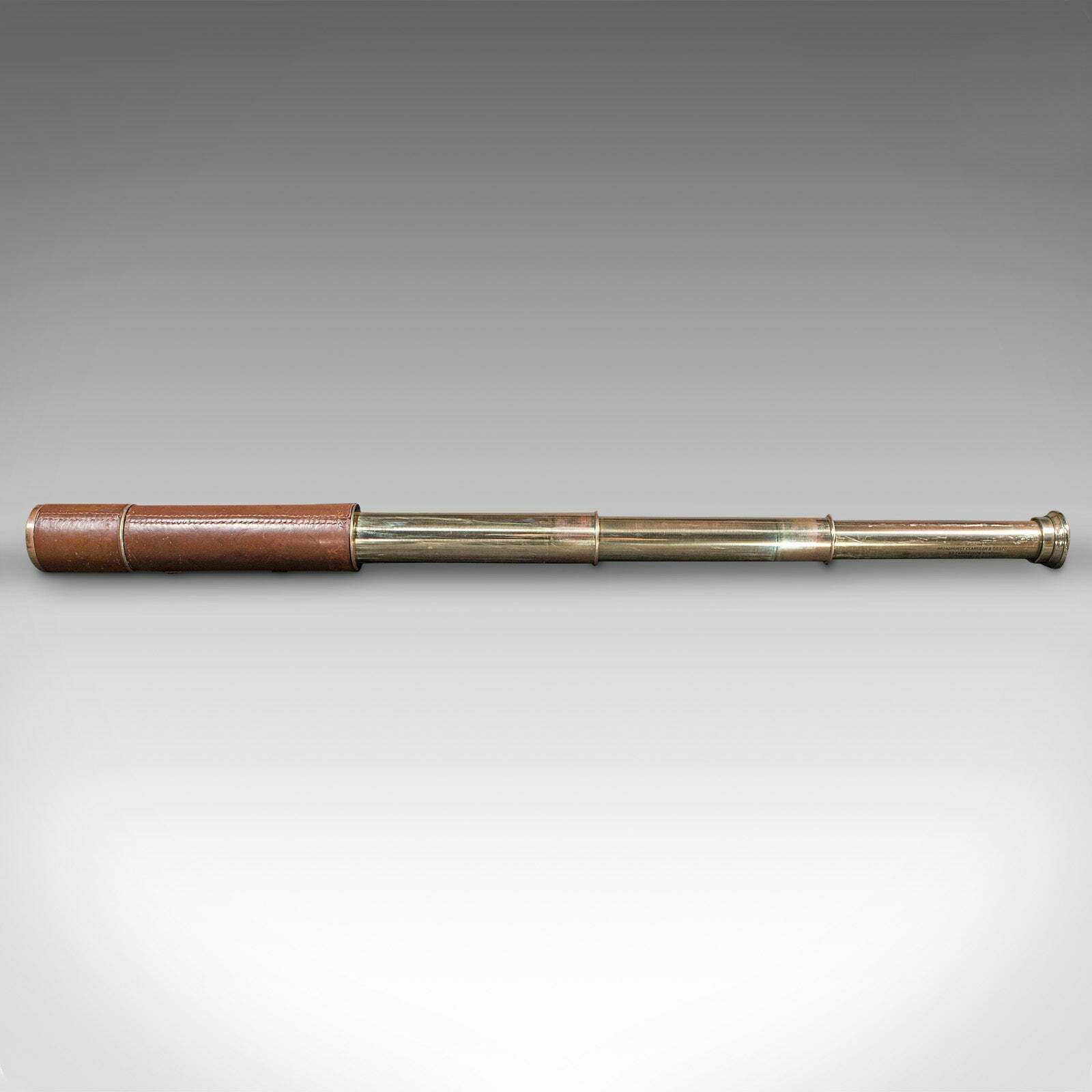 Antique 3 Draw Telescope, English, Leather, Broadhurst Clarkson & Co, Edwardian photo Home Decor