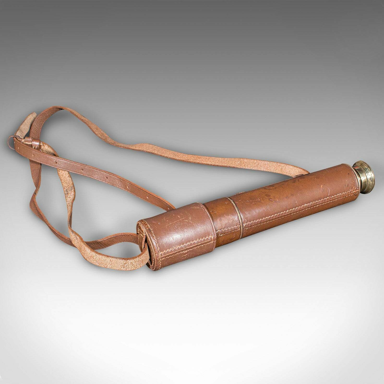 Antique 3 Draw Telescope, English, Leather, Broadhurst Clarkson & Co, Edwardian photo vintage