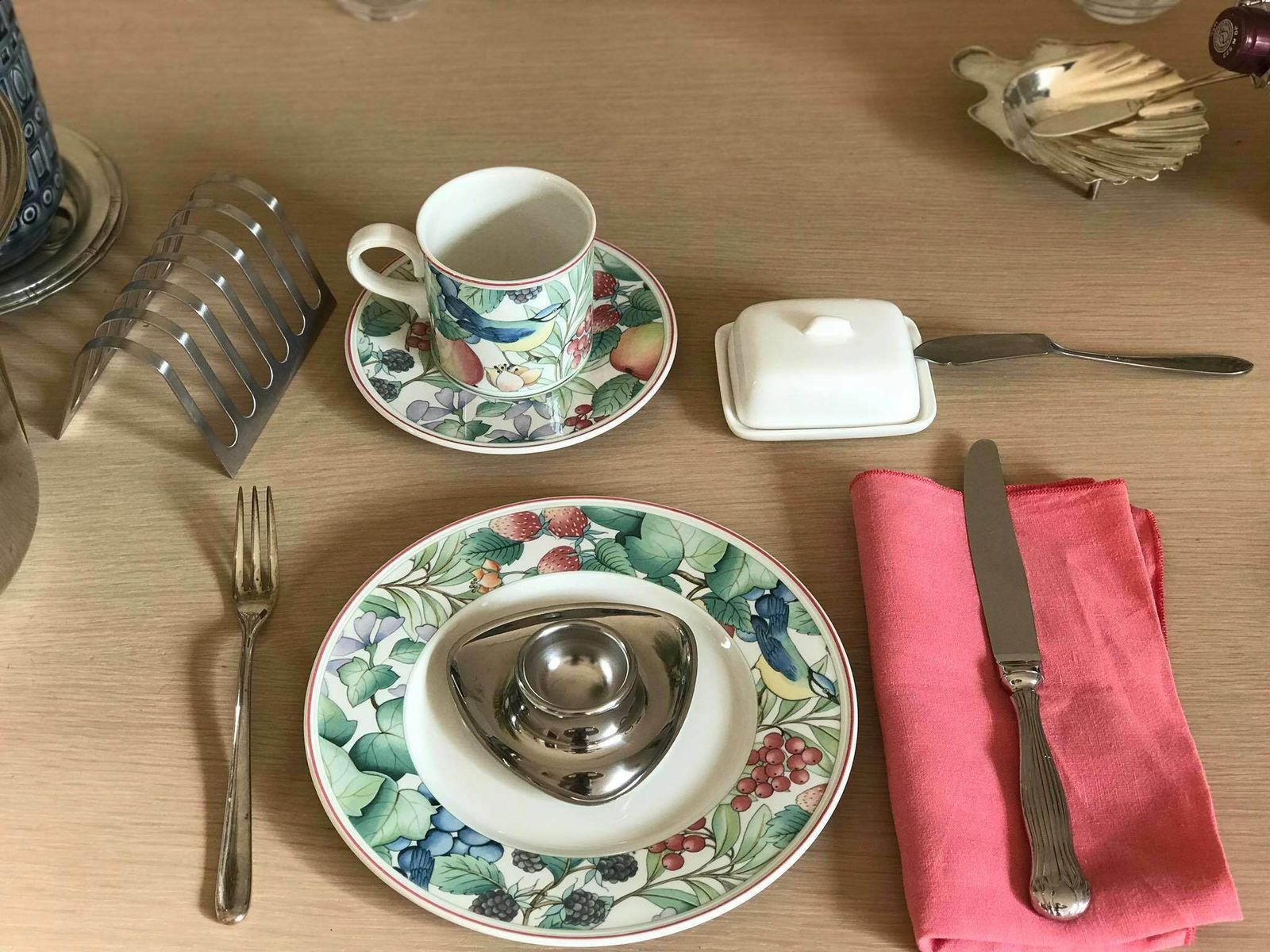 photo for sale Egg Cups Breakfast Set For Two Alessi Stainless Steel Toast Rack And 2 Alessi Alfra Egg Cups Modernist Minimalist
