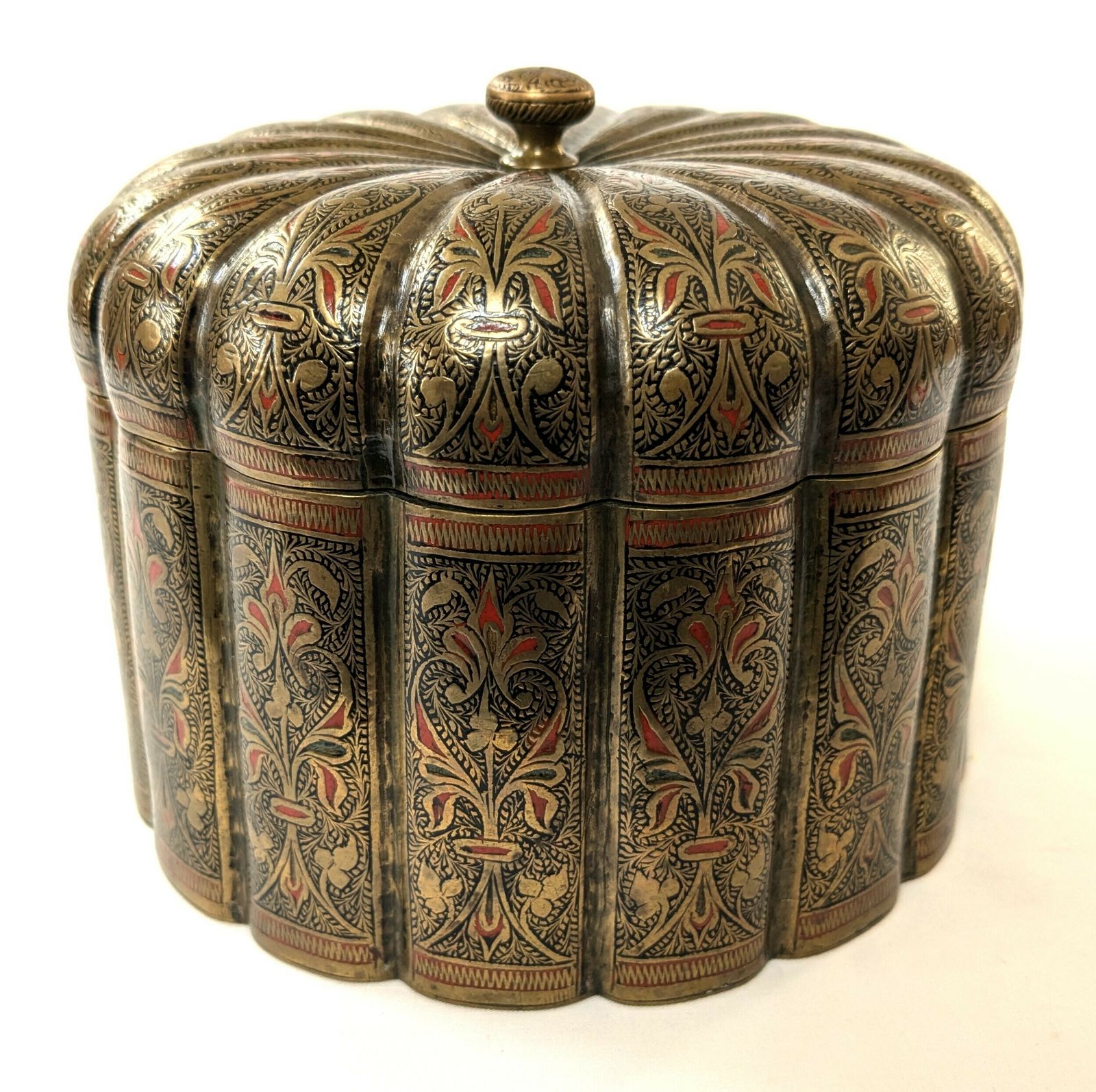 Antique Islamic Indian Mughal Style Engraved Brass Betalnut Pandan Box photo furniture
