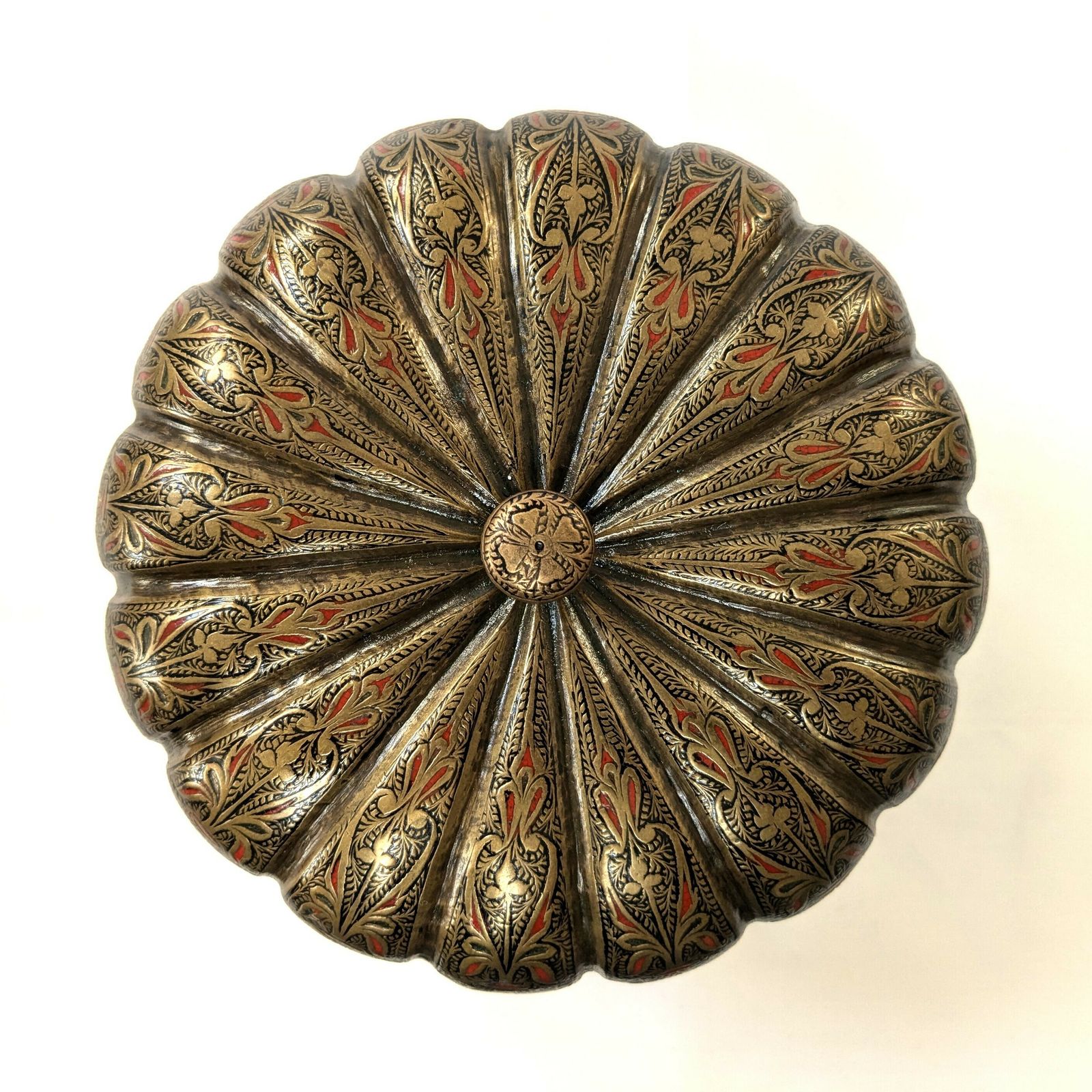 Antique Islamic Indian Mughal Style Engraved Brass Betalnut Pandan Box photo vinterior