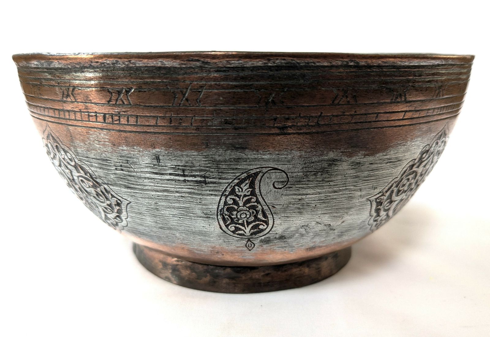 Antique Islamic Safavid Tinned Copper Engraved Bowl photo vintage