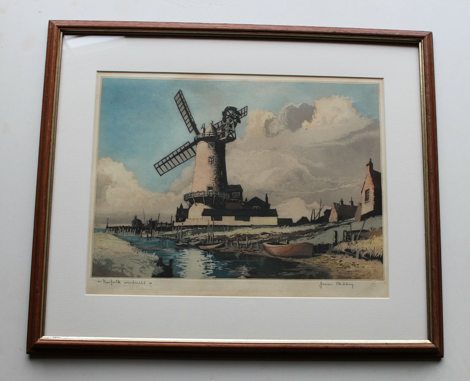 An Attractive Etching ~ Artist Proof Titled Norfolk Windmill By James Priddey photo vinterior