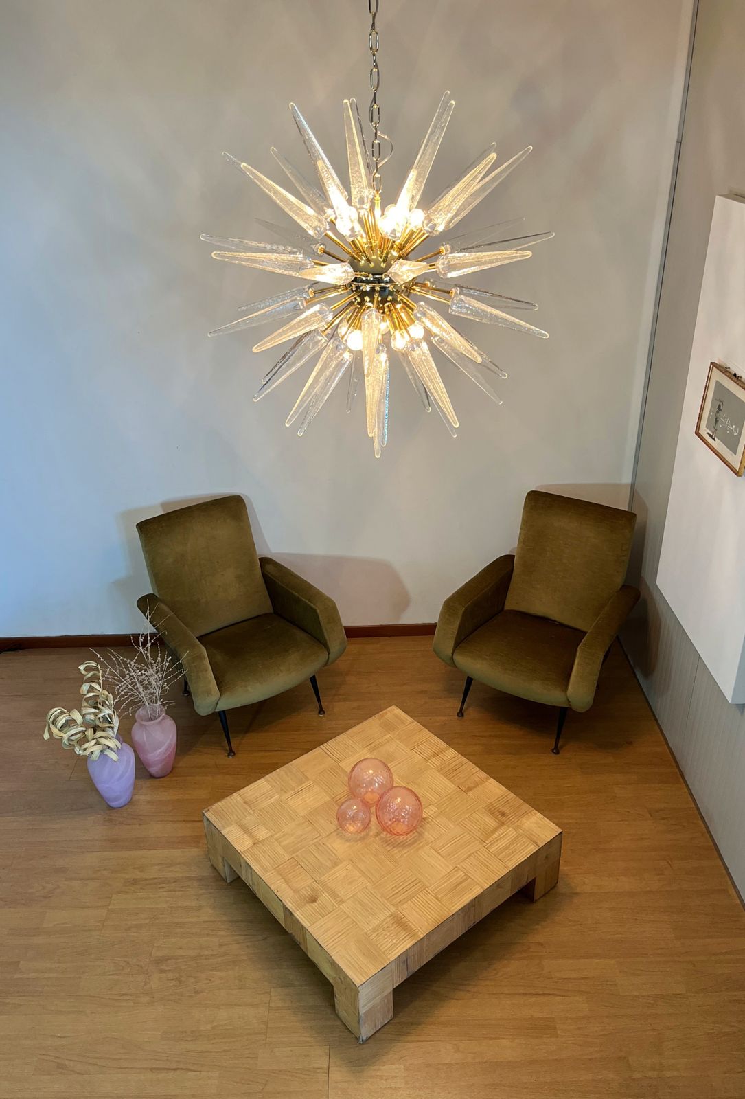 Exceptional Murano Trasparent Glass Sputnik Chandelier   51 Clear Glasses photo for sale