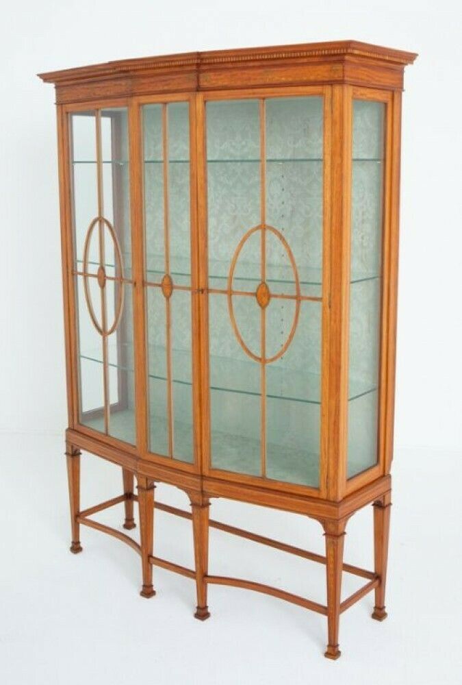 Furniture Sheraton Revival Display Cabinet Satinwood Antique 1880 photo