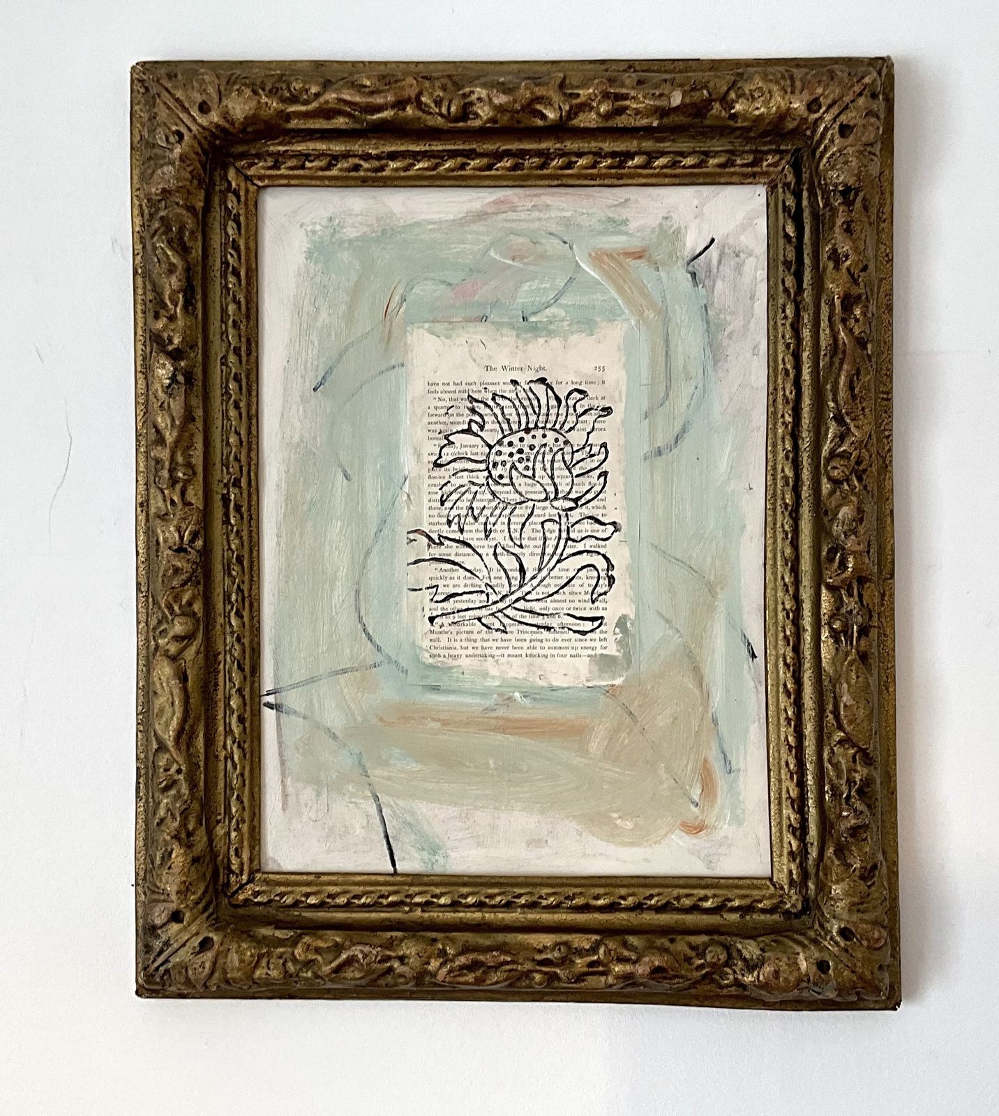 Sunflower. Painting In Acrylic And  Collage With A Central Motif Of A Sunflower. photo for sale