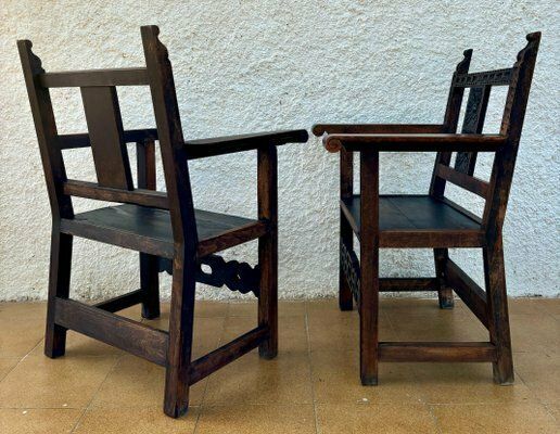 photo furniture 19th Century Spanish Colonial Carved Altar Armchairs With Wooden Seats, Set Of 2