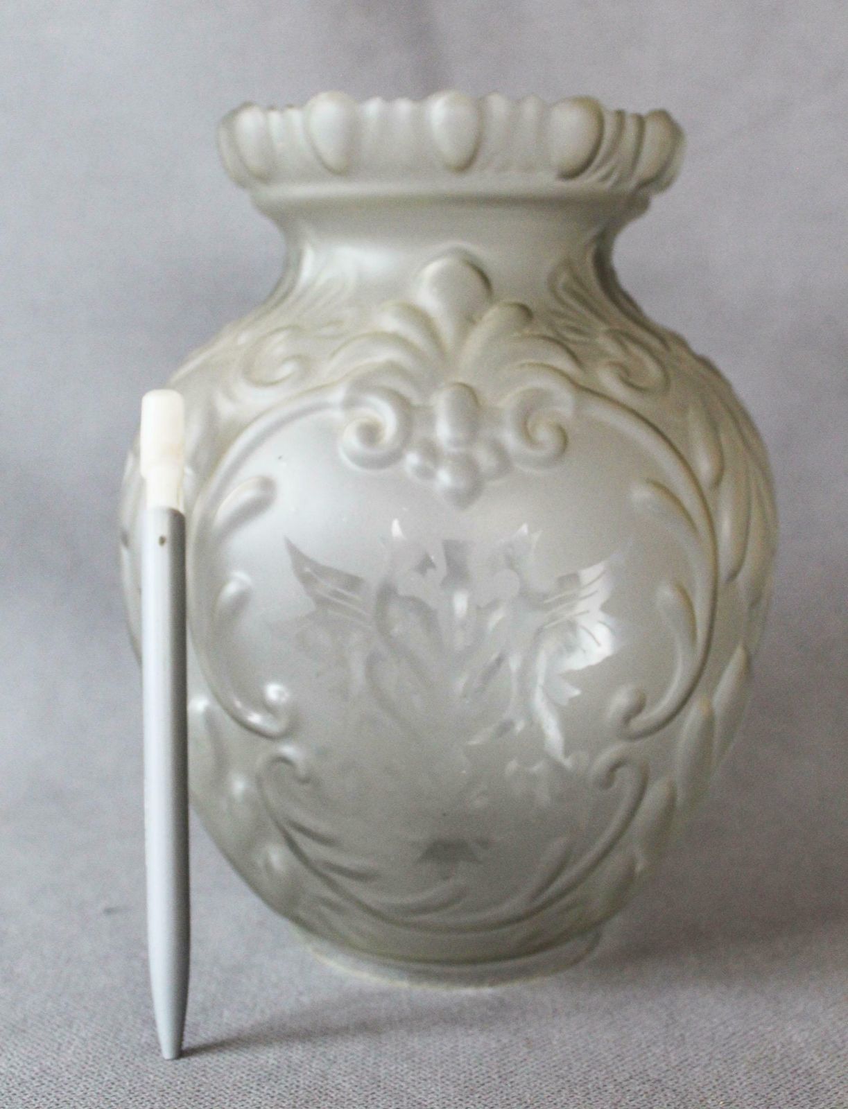 Tall Antique 19th Century Etched Glass Oil Lamp Shade, Lamp Globe, Ornate, Embossed Decoration, Etched Crest Winged Birds, Light Replacement photo for sale
