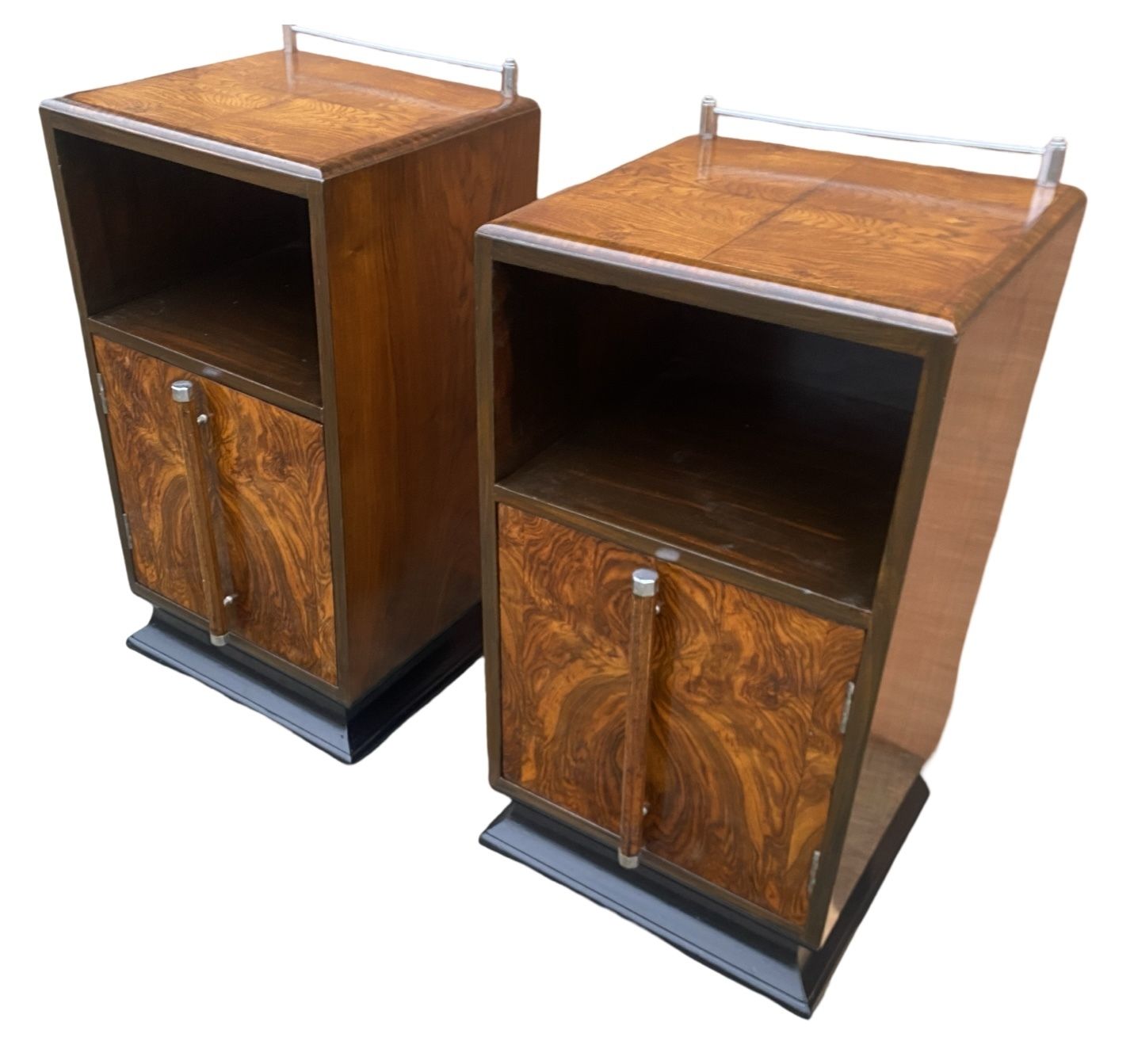 Furniture Pair Of Matching Figured Walnut Bedside Cabinets photo
