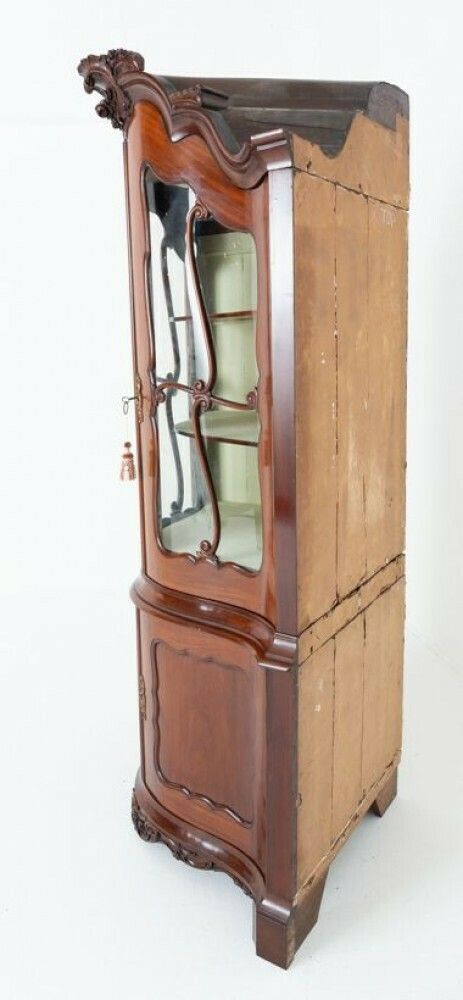 photo for sale Antique French Corner Cabinet Mahogany Vitrine 1860