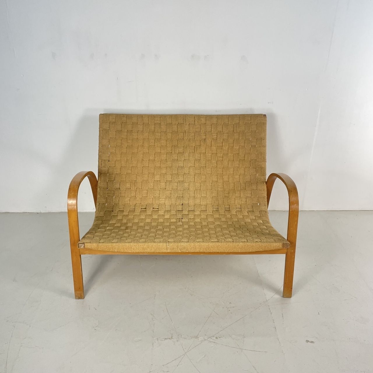 Mid Century Italian Wood And Chord Lounge Bench / Sofa photo for sale
