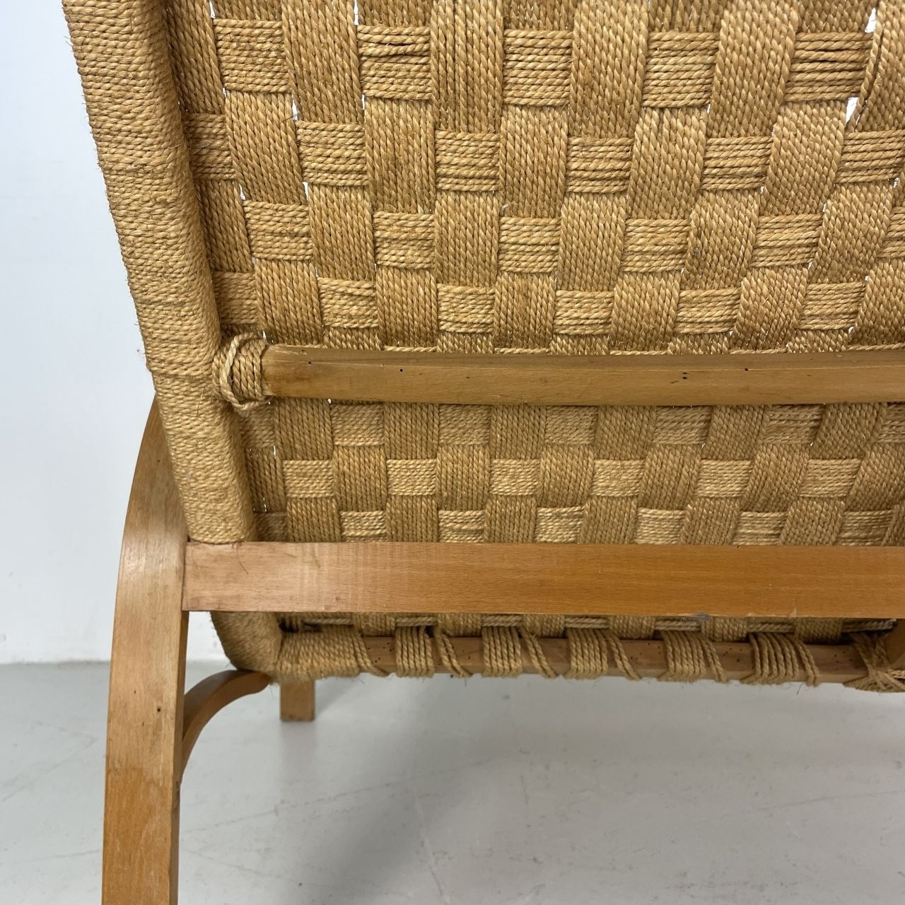 Furniture Mid Century Italian Wood And Chord Lounge Bench / Sofa photo