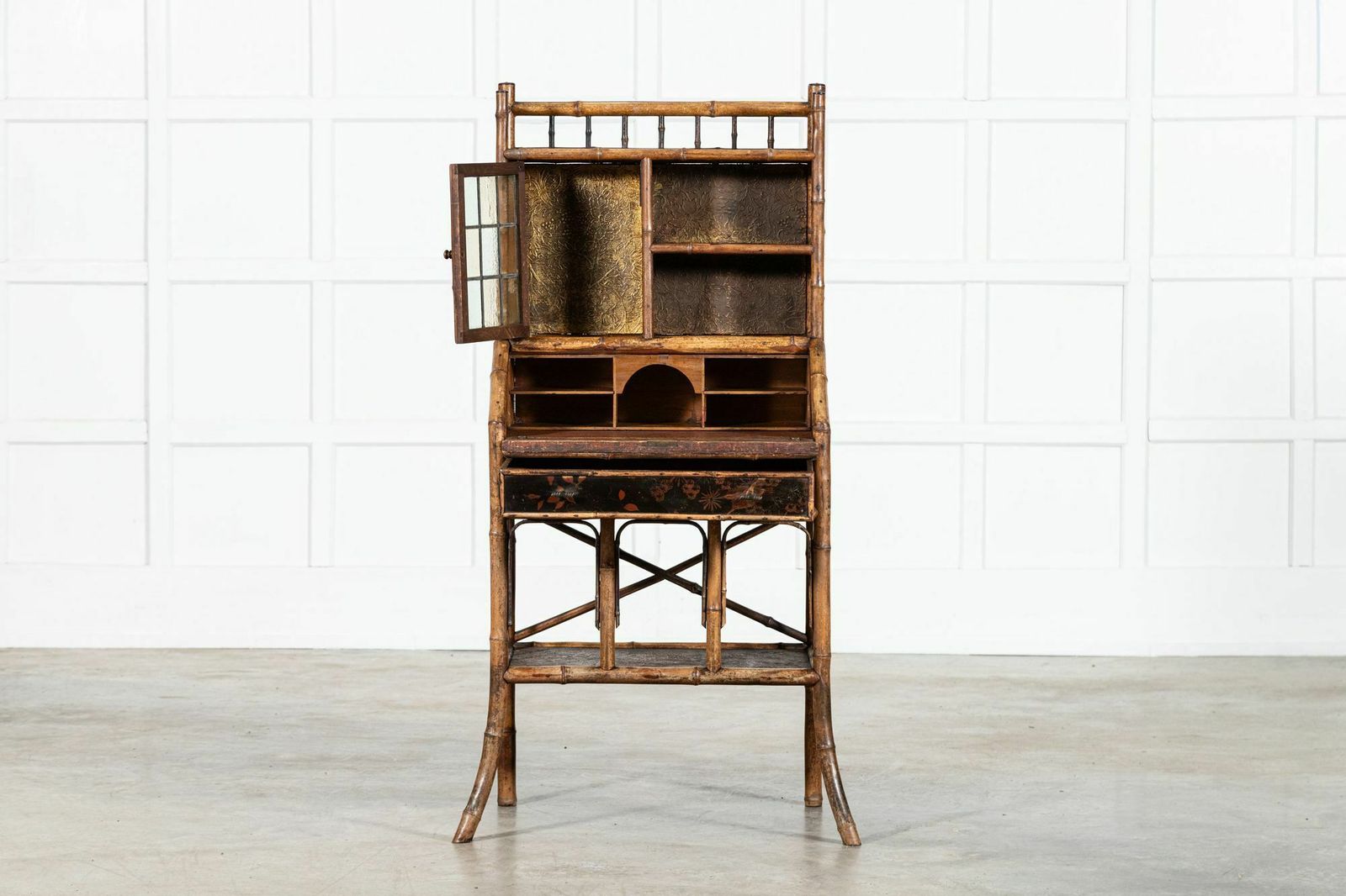 19thc English Bamboo Bureau, 1800s photo for sale