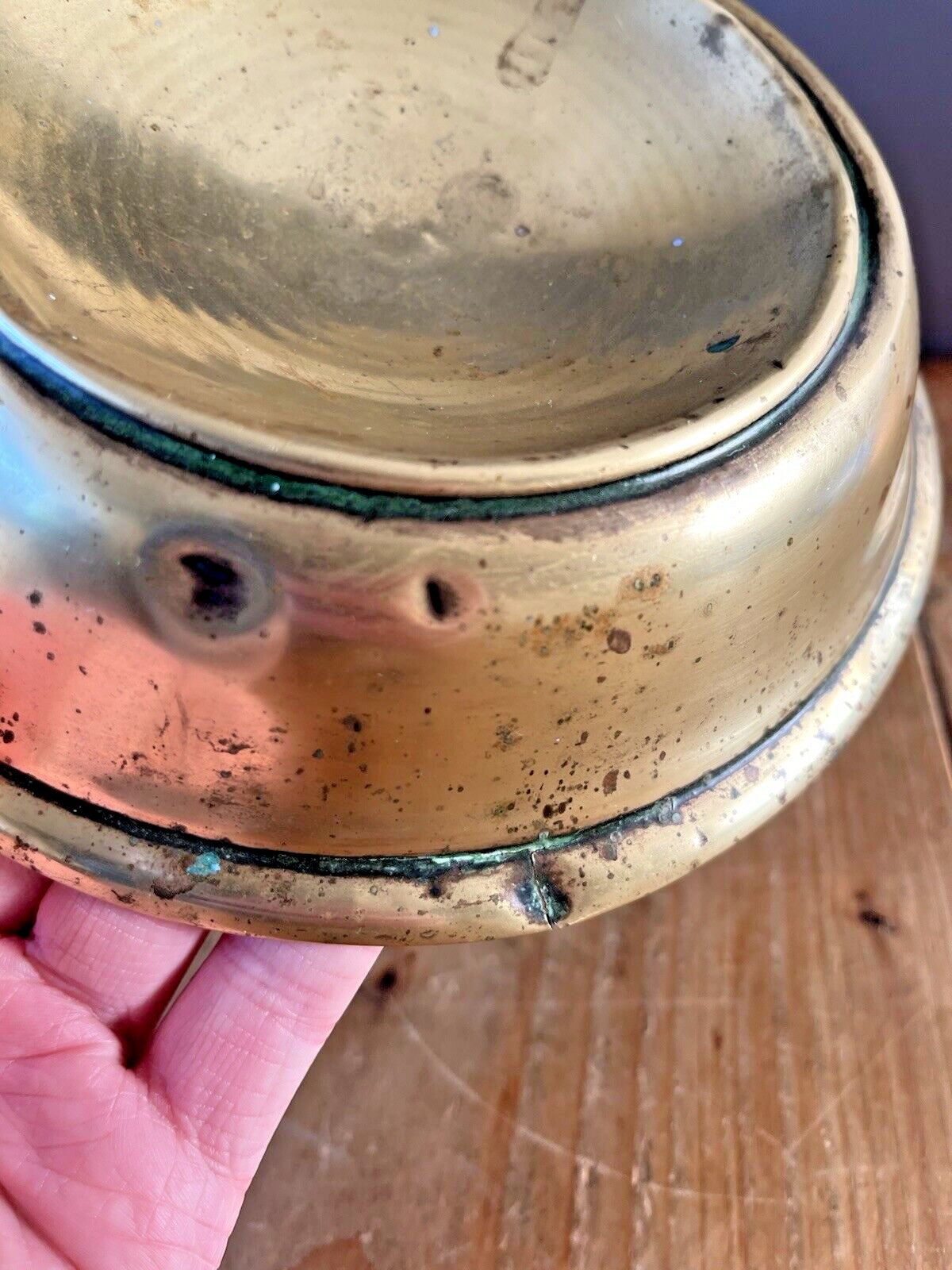 Antique 19th C Arts & Crafts Beaten Brass Dog Cat Pet Bowl Dish Food Water photo 80.0