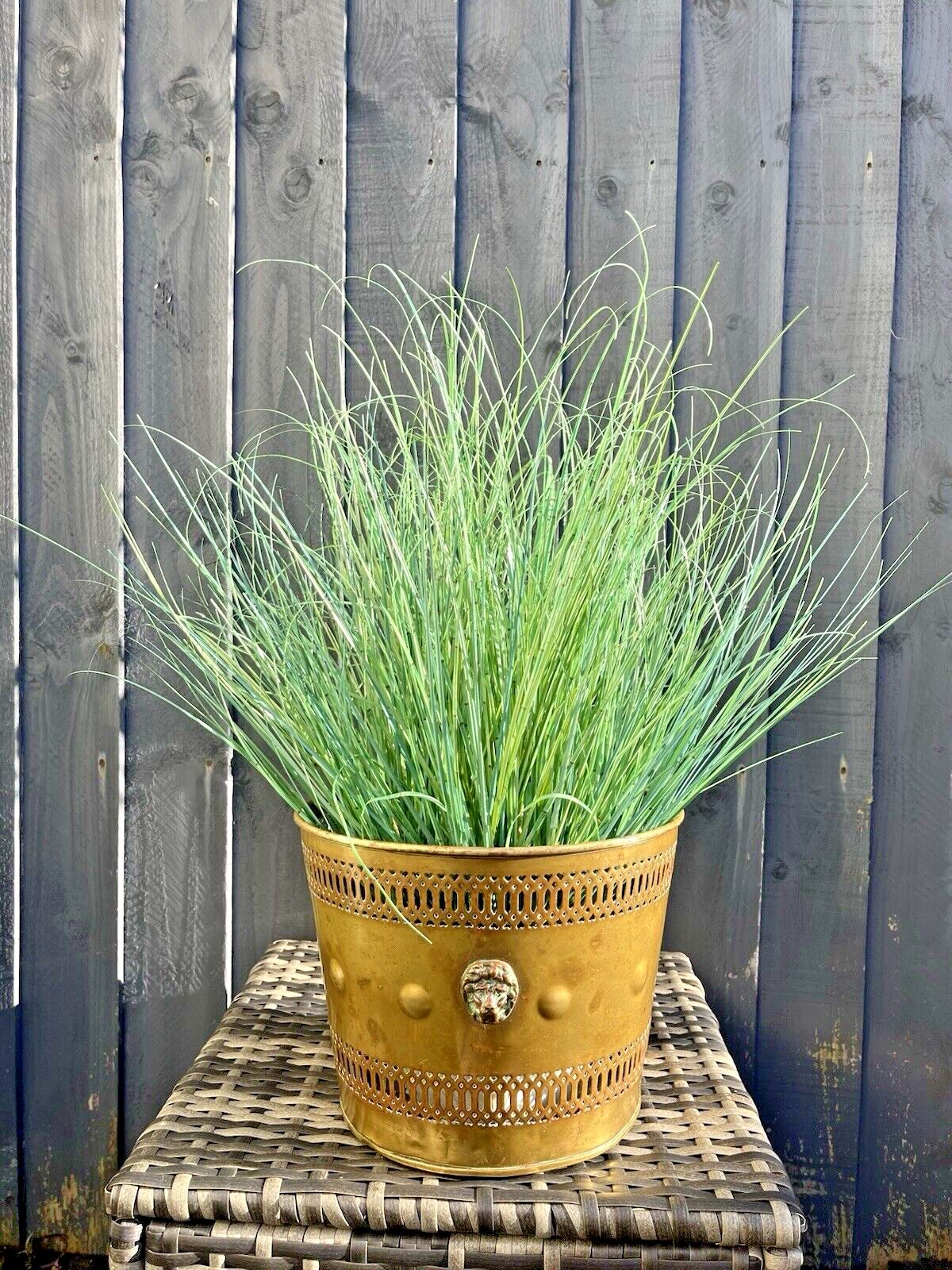 Antique Brass Regency Lions Head Heart Fretwork Planter Plant Pot Jardiniere Af photo 140.0