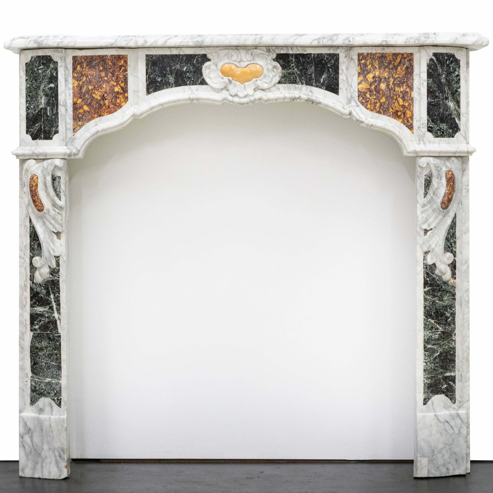 18th Century French Provençal Carrara Brocatelle & Verde Marble Chimneypiece