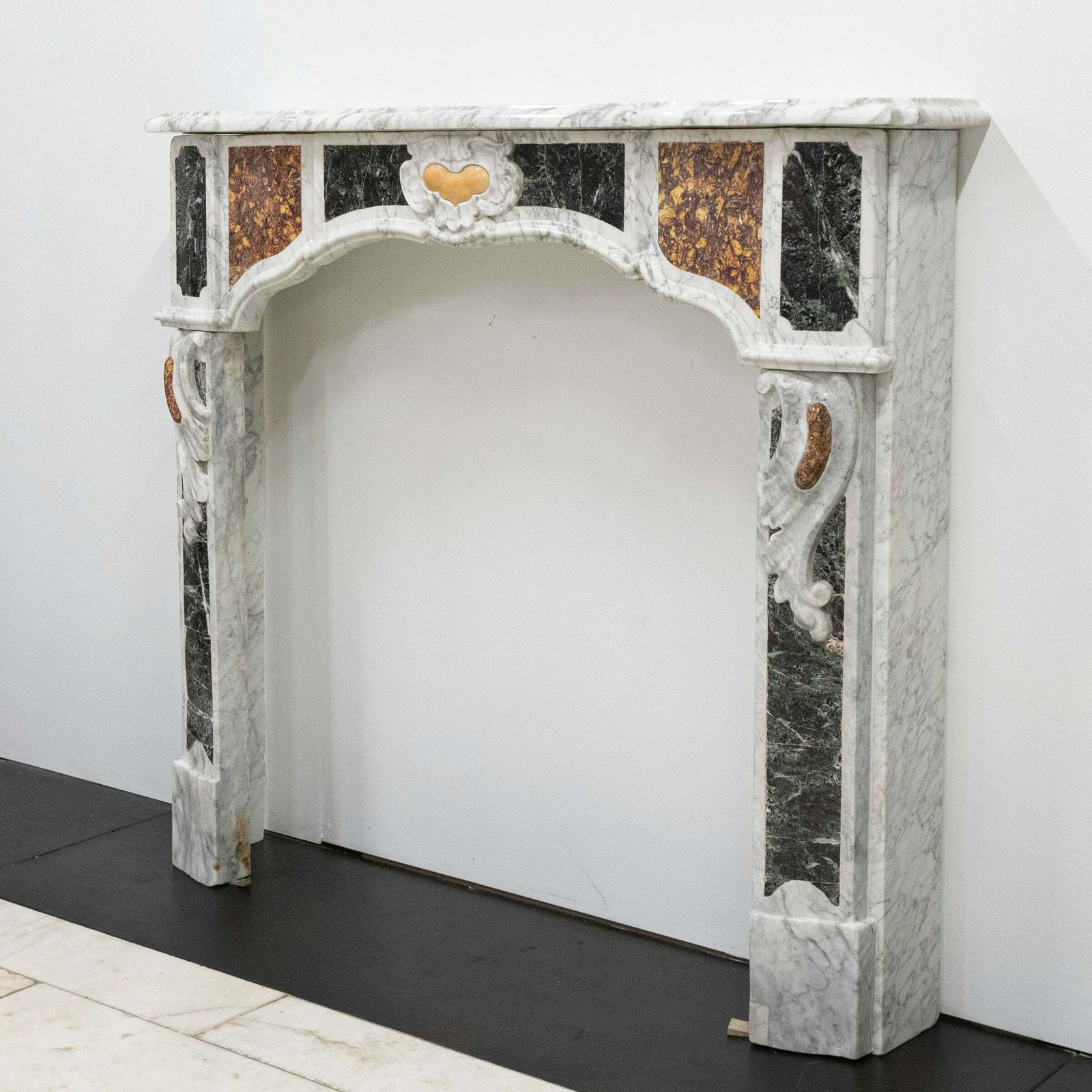 18th Century French Provençal Carrara Brocatelle & Verde Marble Chimneypiece photo buy