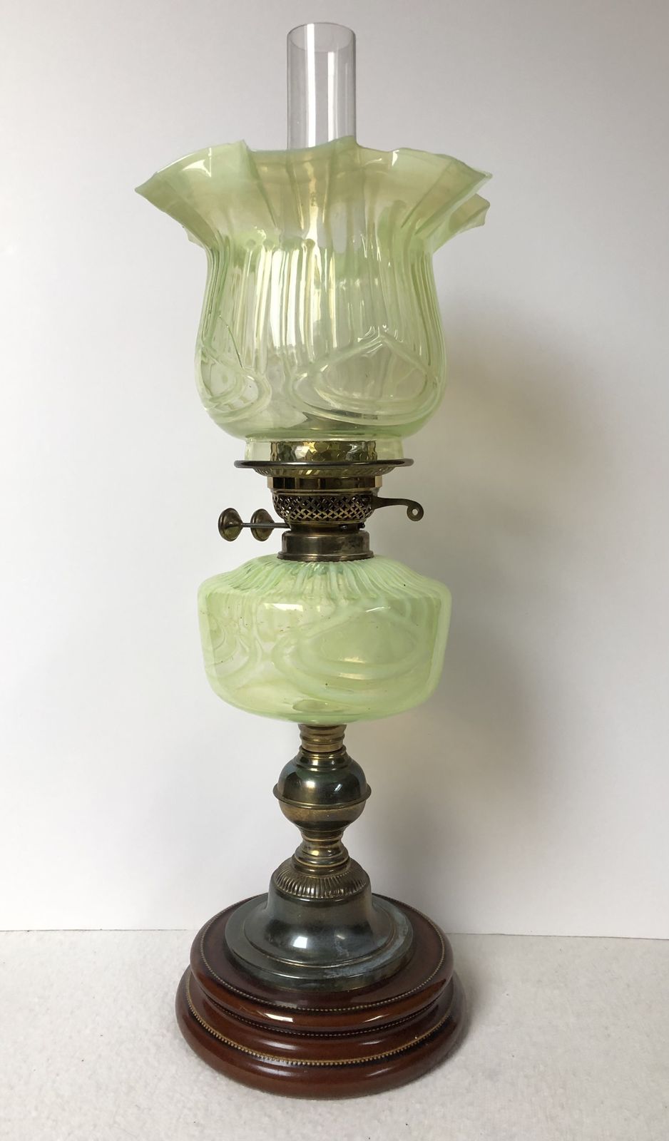 Rare Victorian Yellow Vaseline Glass Oil Lamp