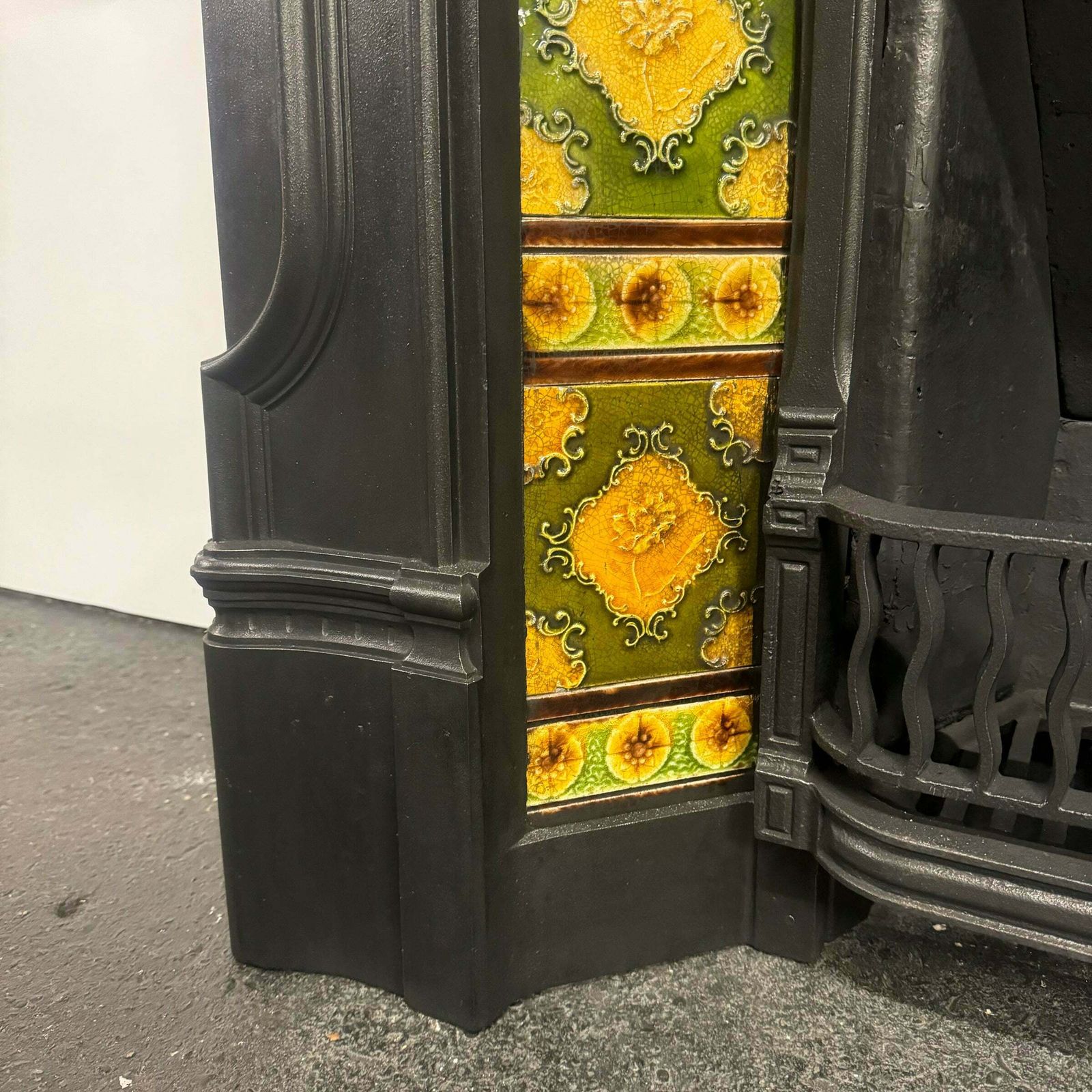 photo for sale Antique Victorian Tiled Cast Iron Combination Fireplace