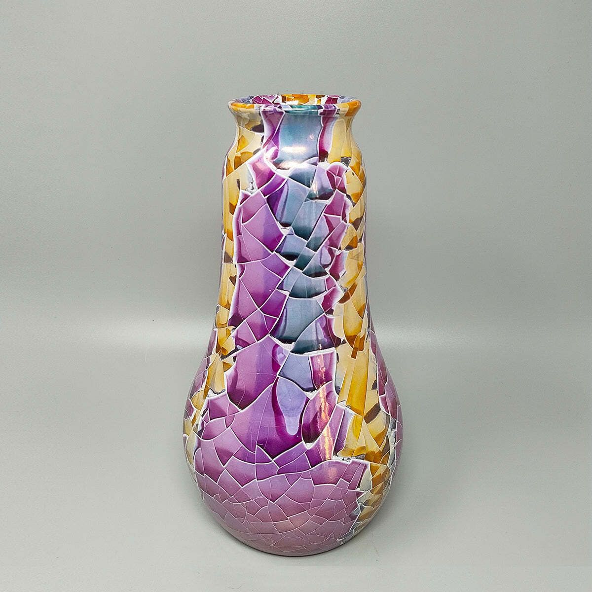 1990s Astonishing Giuseppe Locci Polycrome Craquelé Vase In Sardinian Ceramic. Made In Italy photo furniture